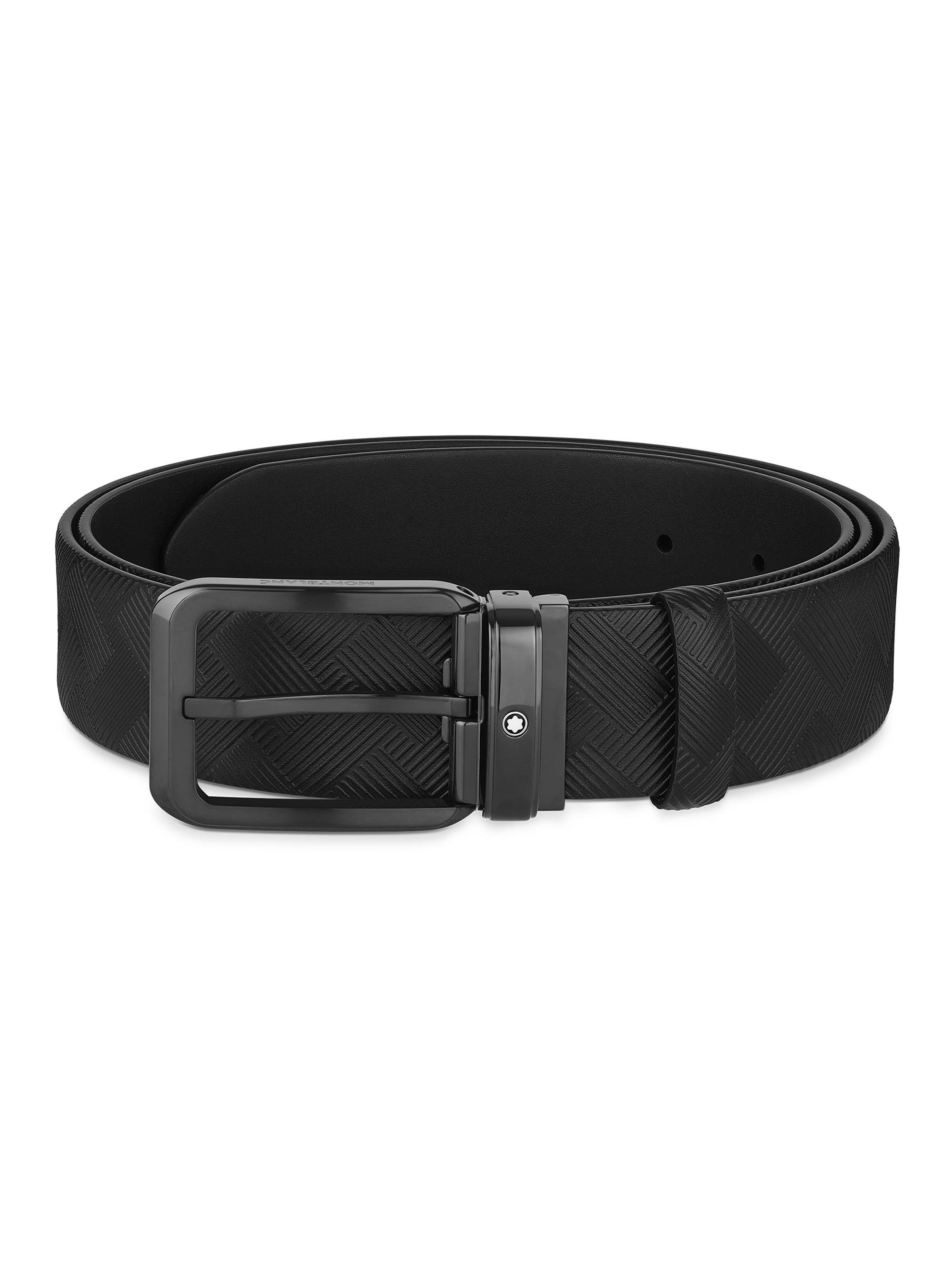 Montblanc Men's Branded Buckle Leather Cut-to-Size Reversible Belt - Black