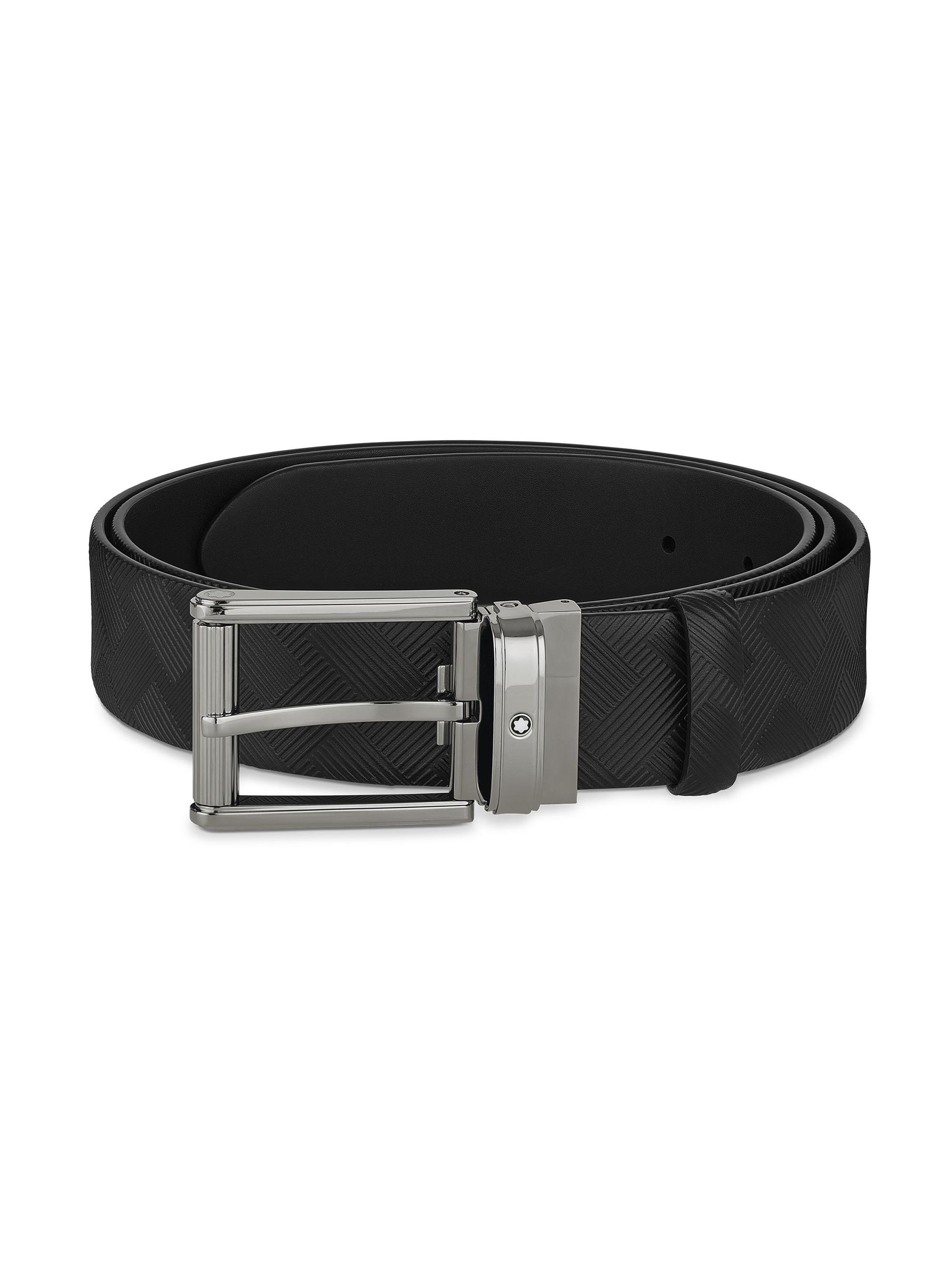 Montblanc Men's Branded Buckle Cut-to-Size Leather Belt - Black