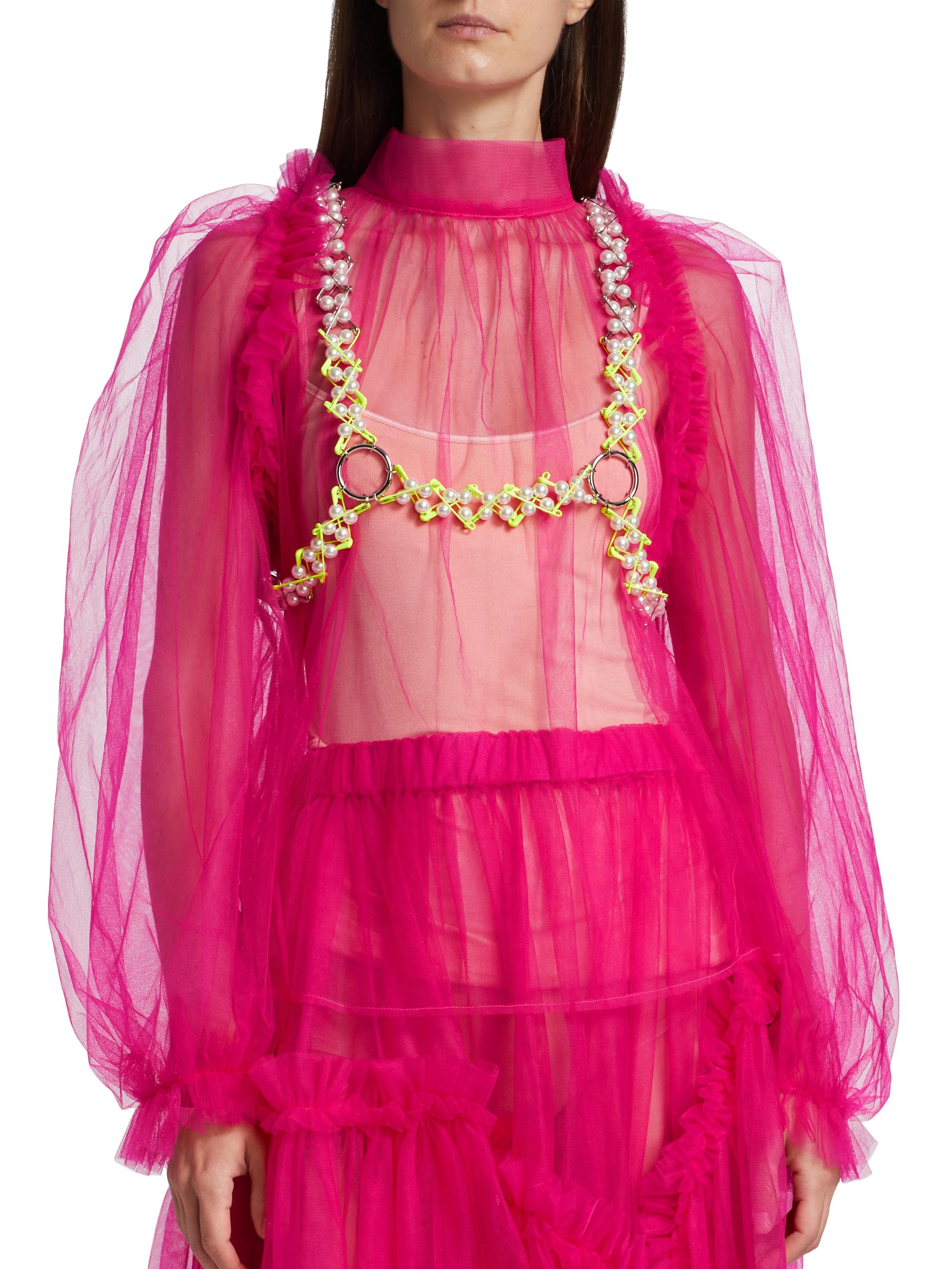 noir kei ninomiya 23SS ハーネス オーガンジー Noir Kei Ninomiya Faux Pearl & Clothespin Harness | Saks Fifth Avenue