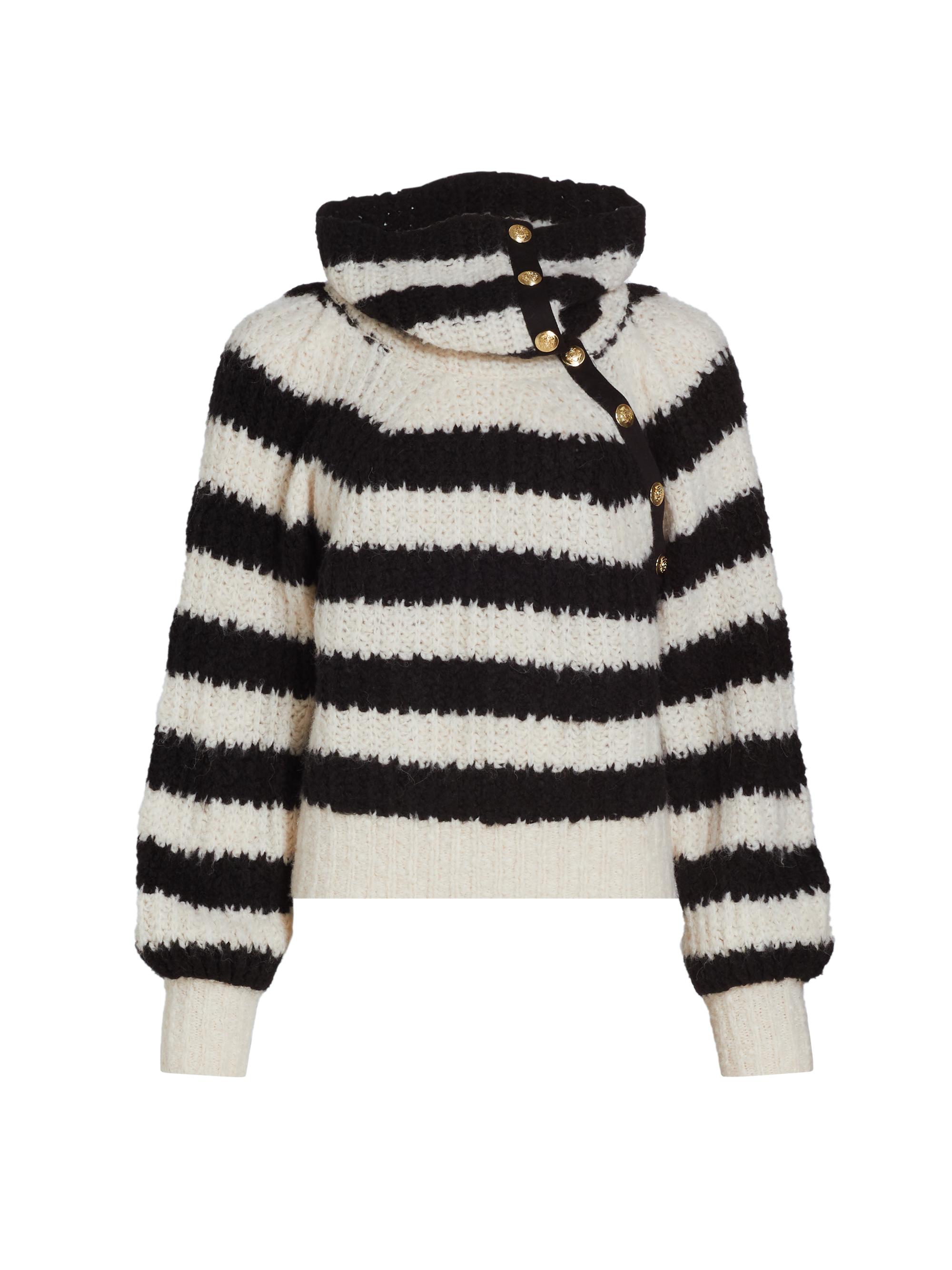 Derek Lam 10 Crosby Women's Astra Asymmetric-Button Turtleneck Sweater - Black White