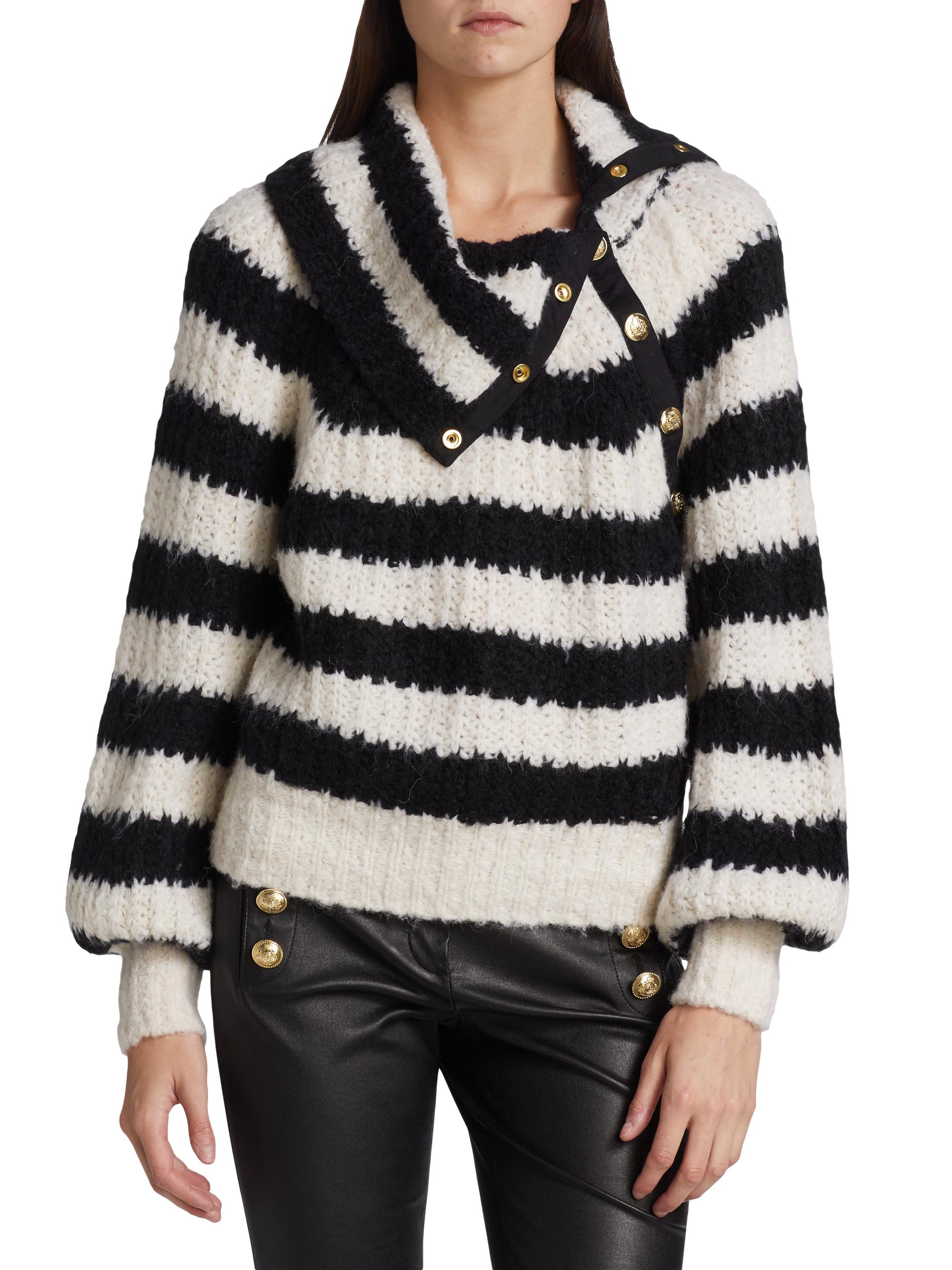Derek Lam 10 Crosby Women's Astra Asymmetric-Button Turtleneck Sweater - Black White | Thumbnail 3