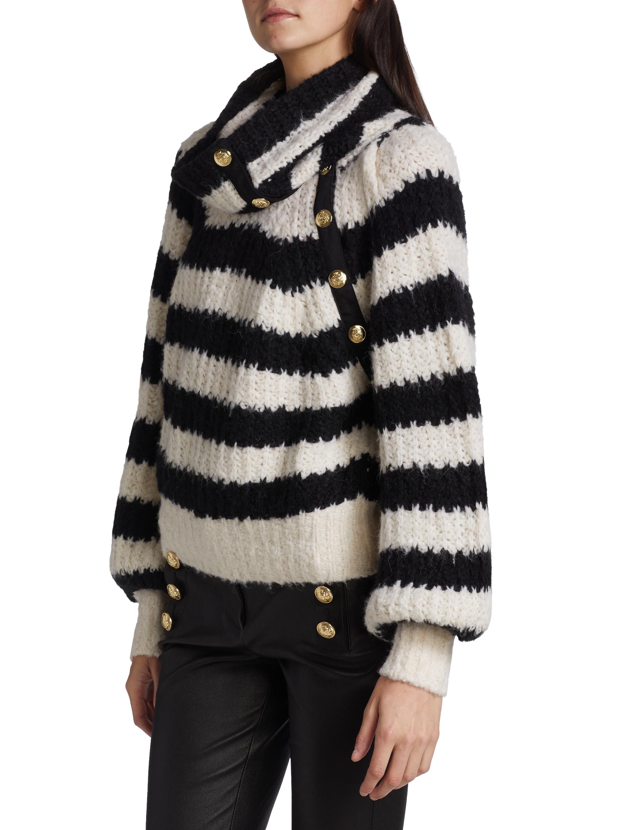 Derek Lam 10 Crosby Women's Astra Asymmetric-Button Turtleneck Sweater - Black White | Thumbnail 4
