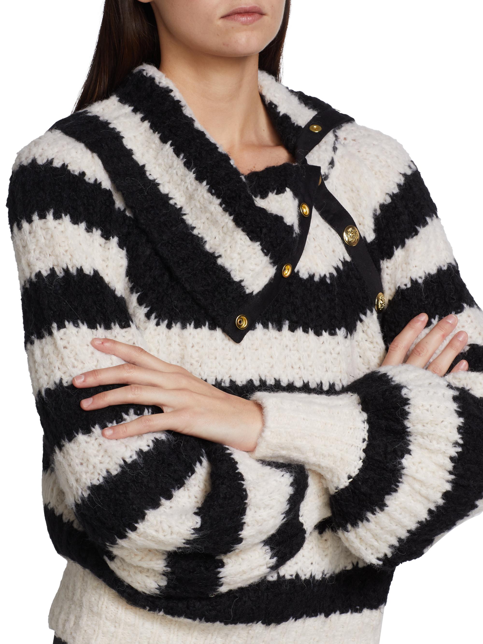 Derek Lam 10 Crosby Women's Astra Asymmetric-Button Turtleneck Sweater - Black White | Thumbnail 6