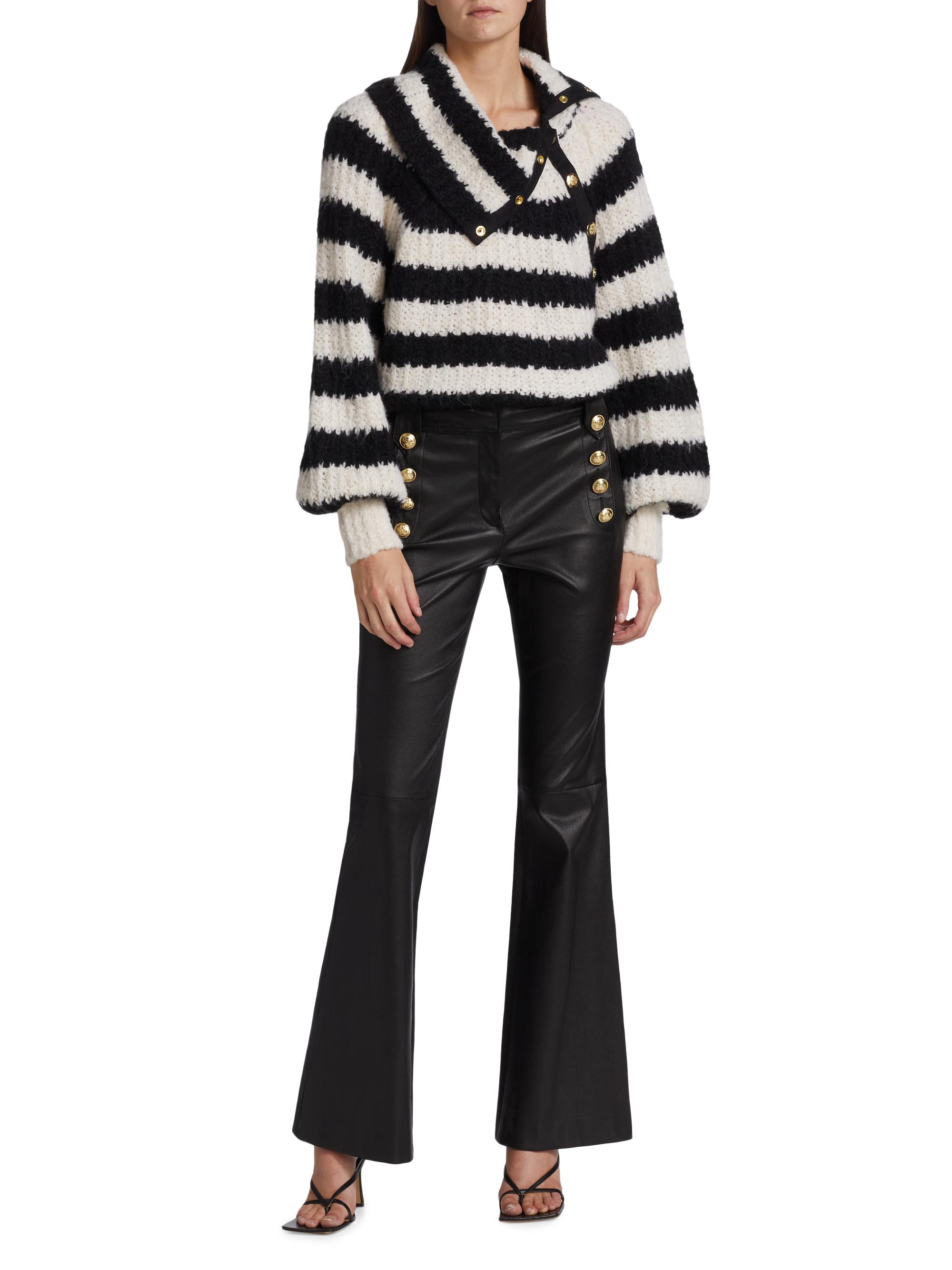 Derek Lam 10 Crosby Women's Astra Asymmetric-Button Turtleneck Sweater - Black White | Thumbnail 2