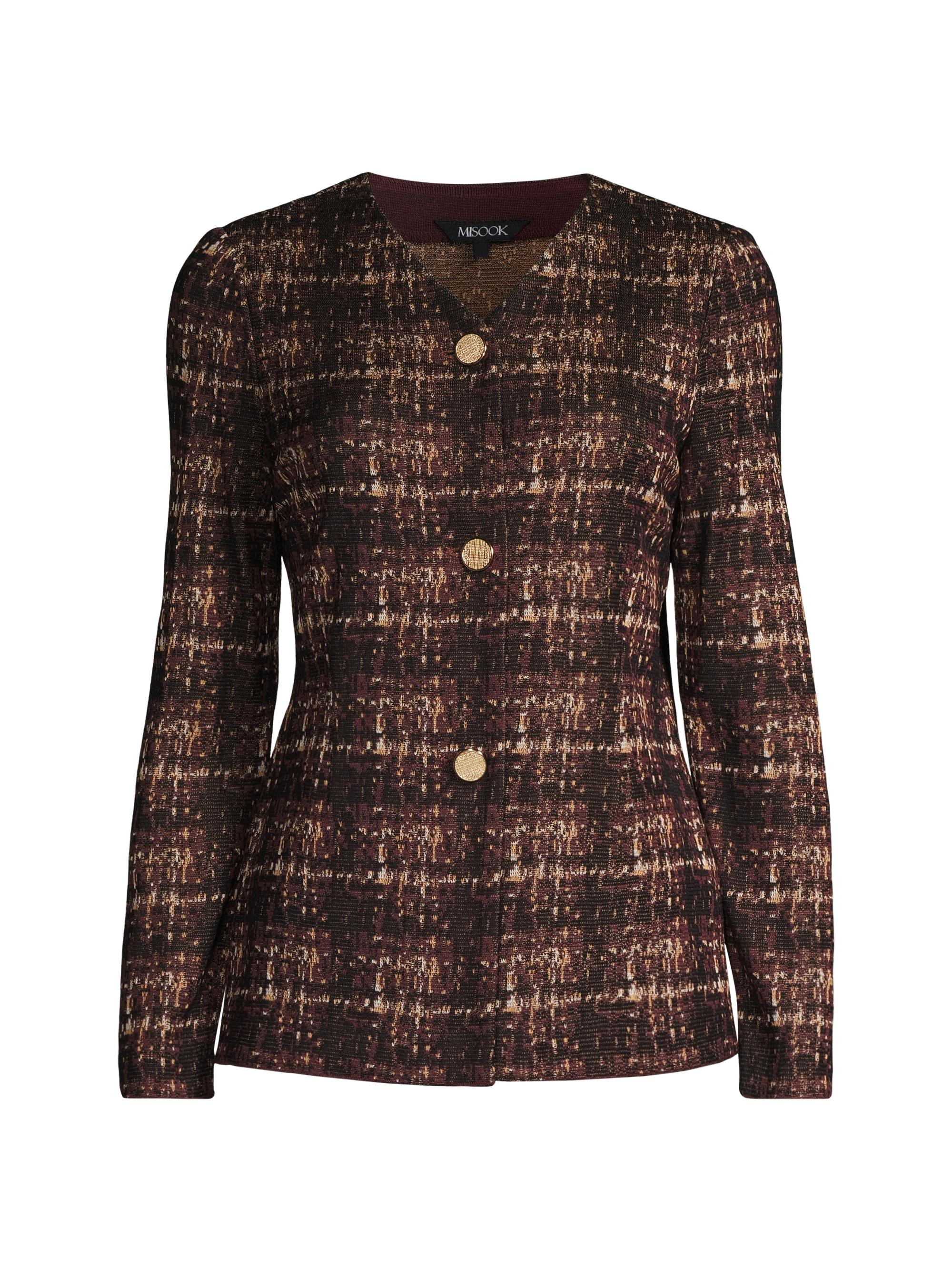 Misook Women's Plaid Button-Front Knit Jacket - Mahogany Black