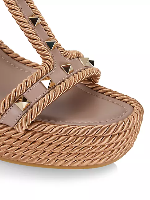 Shop Valentino Garavani Rockstud Rope Wedge Sandals | Saks Avenue