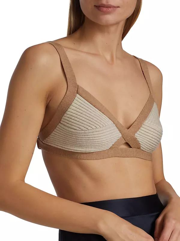TWP, Intimates & Sleepwear, Nwt Twp Lette Wool Soft Ribbed Triangle  Bralette Bra Crop Top Two Tone Camel
