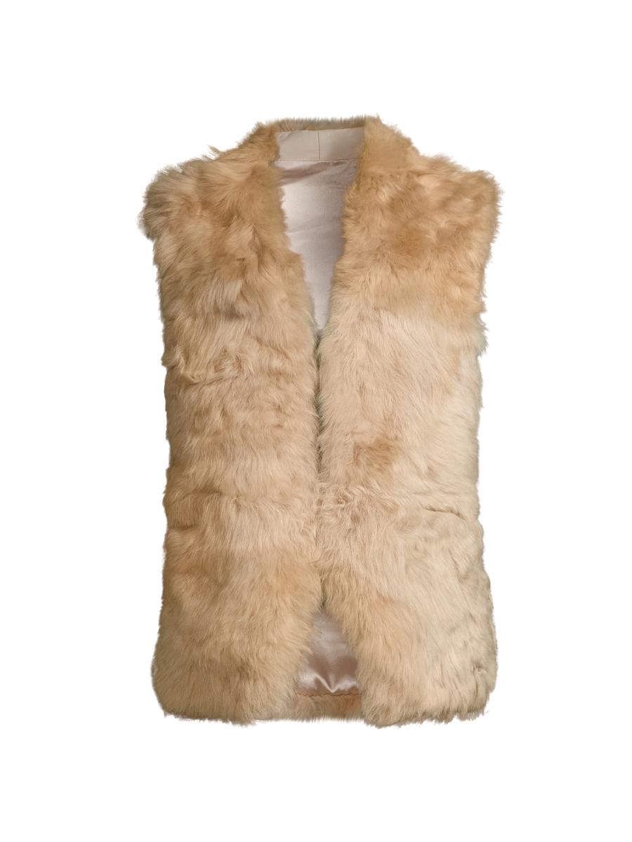 ムートン・ファーコート Bazar Deluxe Camel And White Eco-Shearling Vest Surell Toscana Shearling Vest | Saks Fifth Avenue