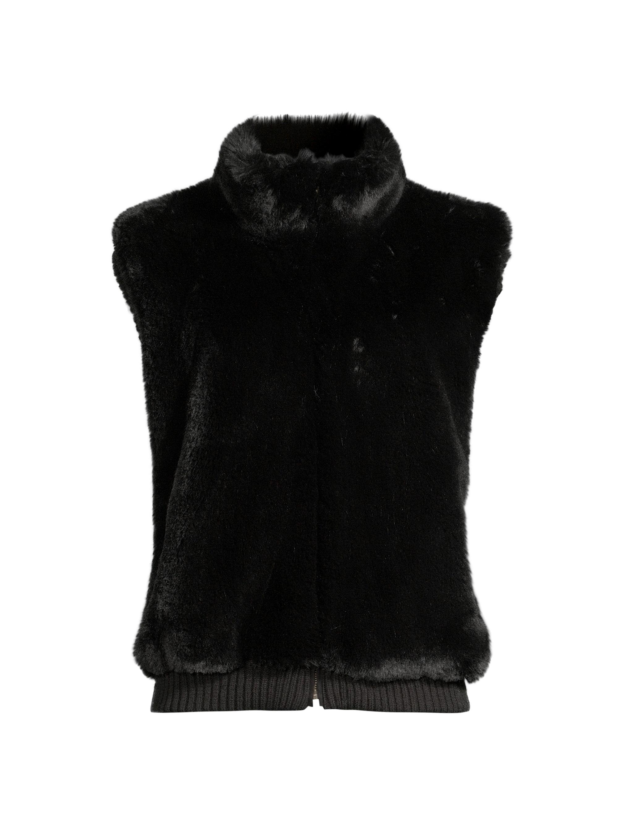 Surell Women's Faux Rex Rabbit Vest - Black