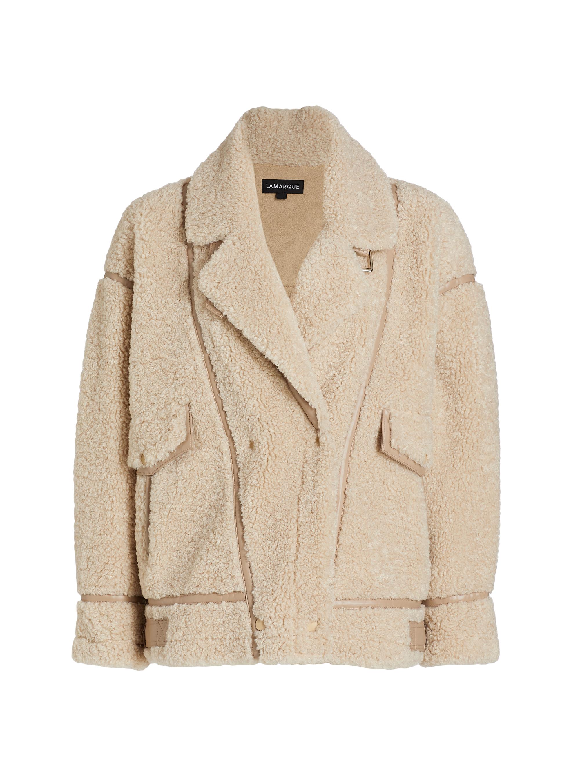 Lamarque Women's Badu Faux Sherpa Biker Jacket - Beige