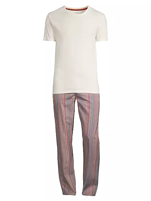 Paul Smith - 2-Piece T-Shirt & Striped Pants Pajama Set