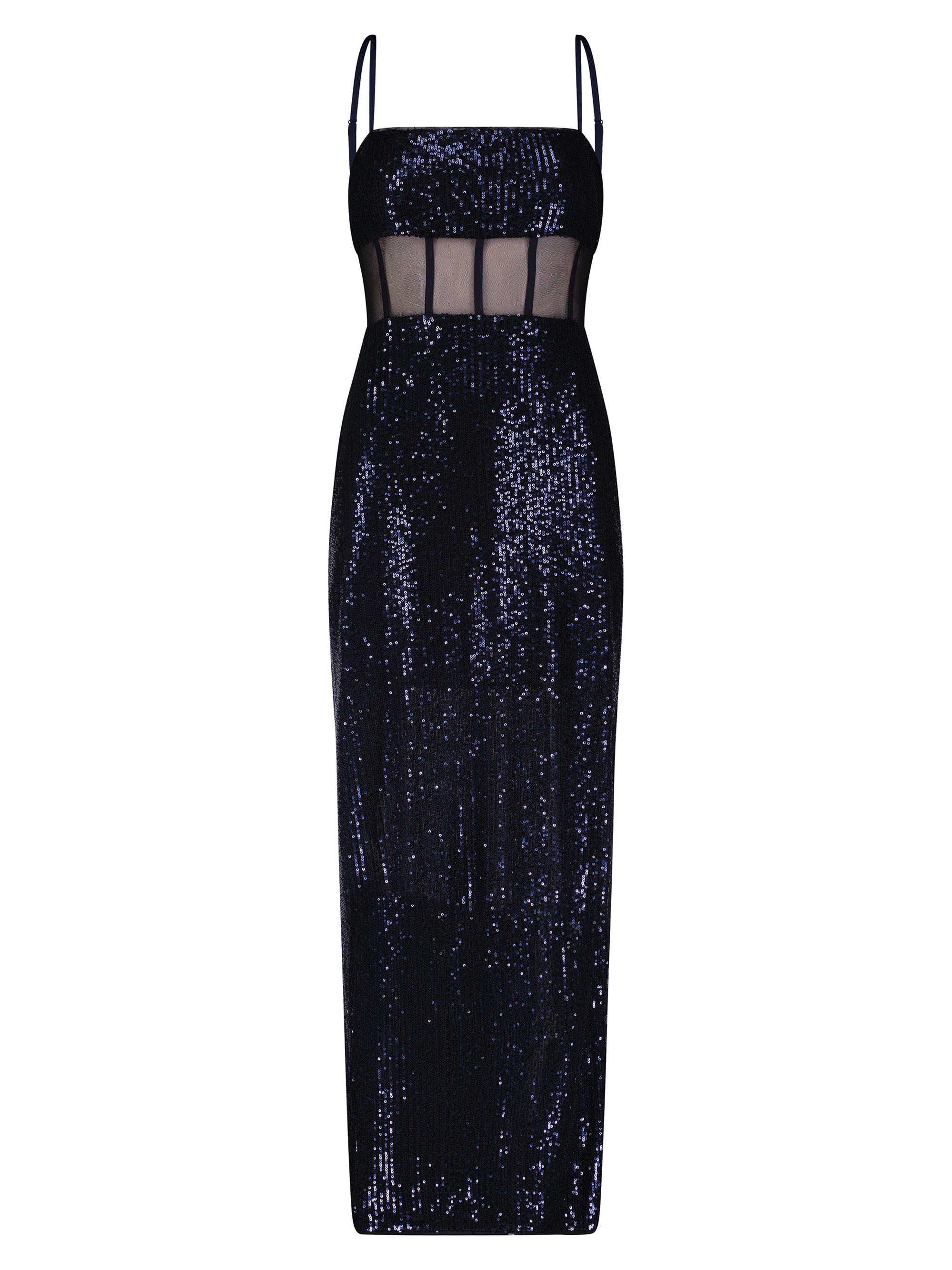 BCBGMAXAZRIA Women's Bustier Sequin Column Gown - Dark Navy