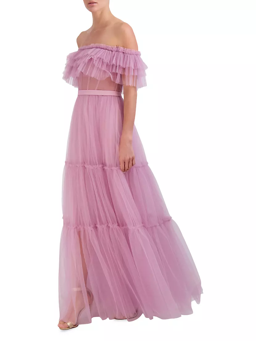 Shop BCBGMAXAZRIA Off-The-Shoulder Tulle Corset Gown | Saks Fifth