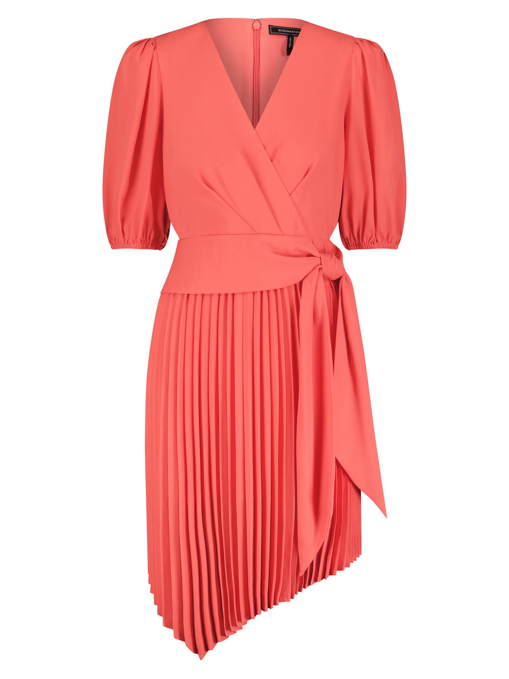 BCBGMAXAZRIA Women's Asymmetric Pleated Cocktail Dress - Coral