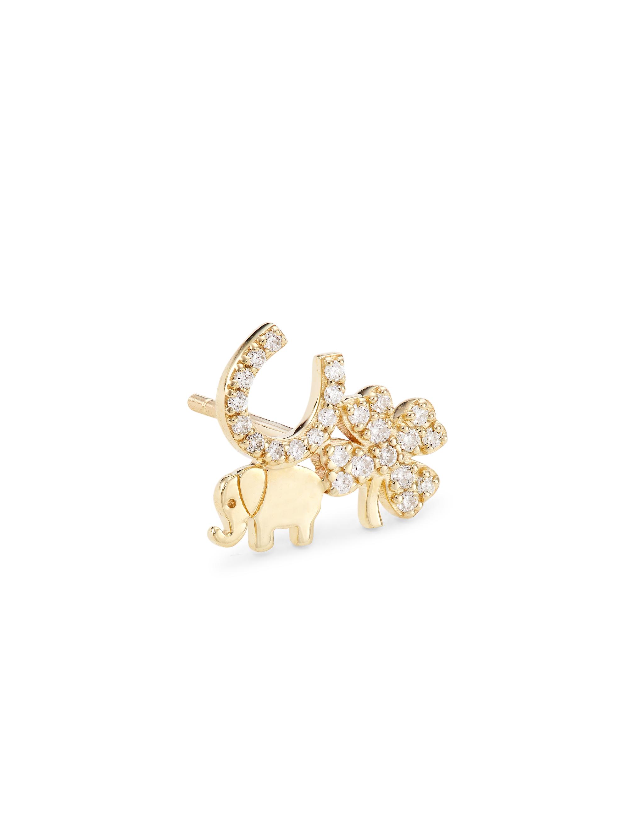 Sydney Evan Women's 14K Yellow Gold & Diamond Lucky Stud Earring