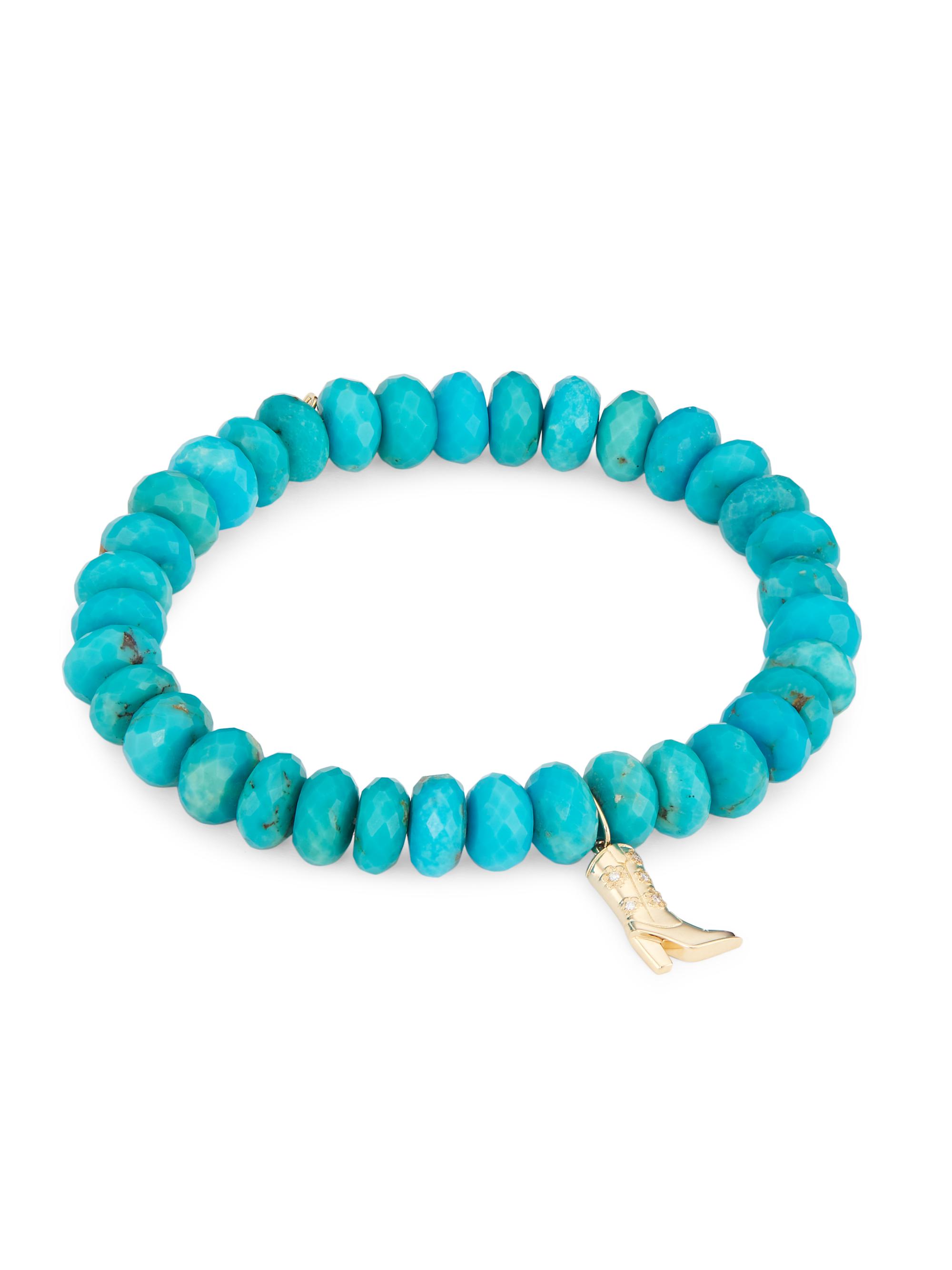 Sydney Evan Women's 14K Yellow Gold, Turquoise, & Diamond Cowgirl-Boot Charm Bracelet