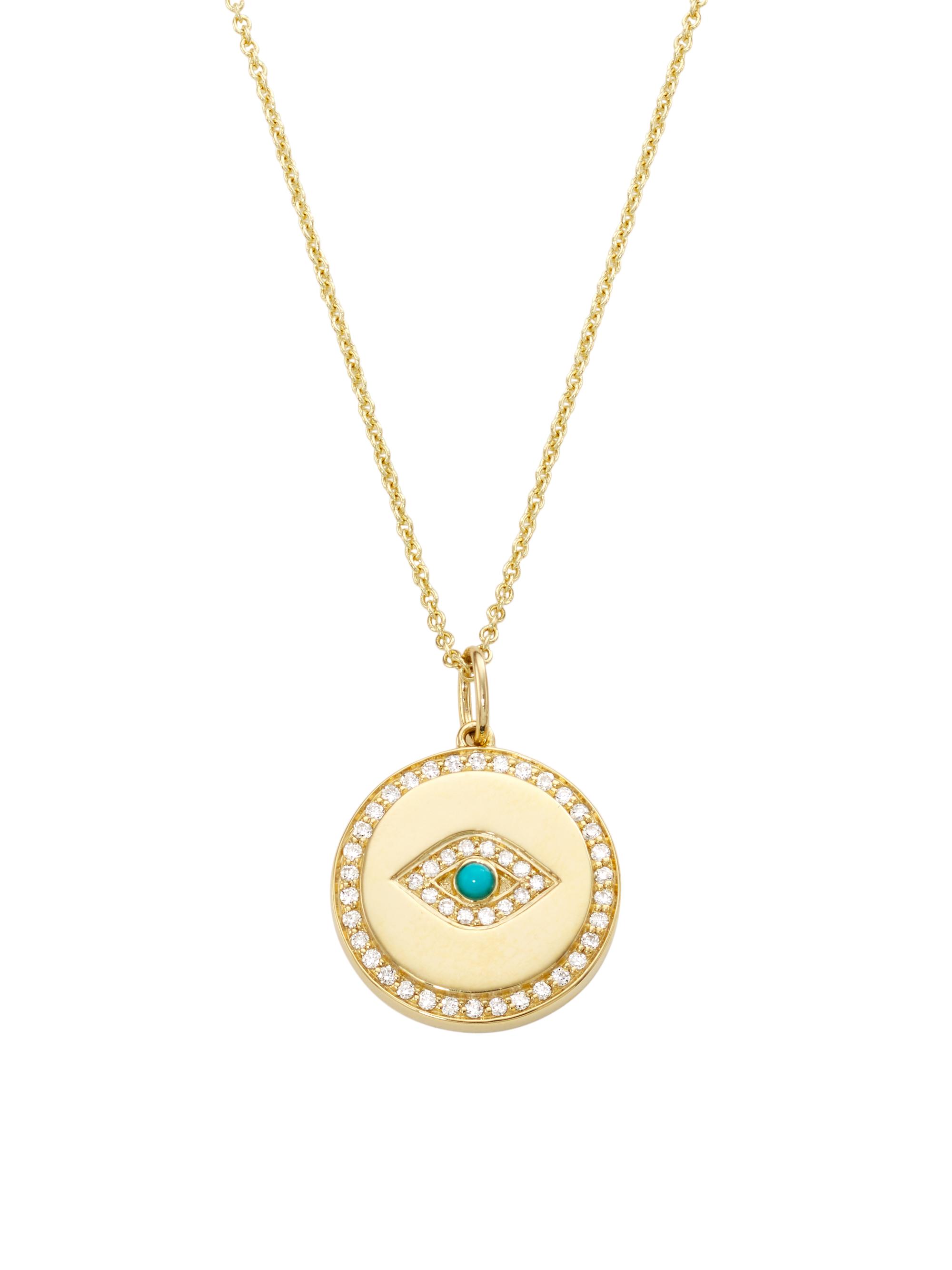 Sydney Evan Women's 14K Yellow Gold, Diamond, & Turquoise Evil-Eye Medallion Necklace
