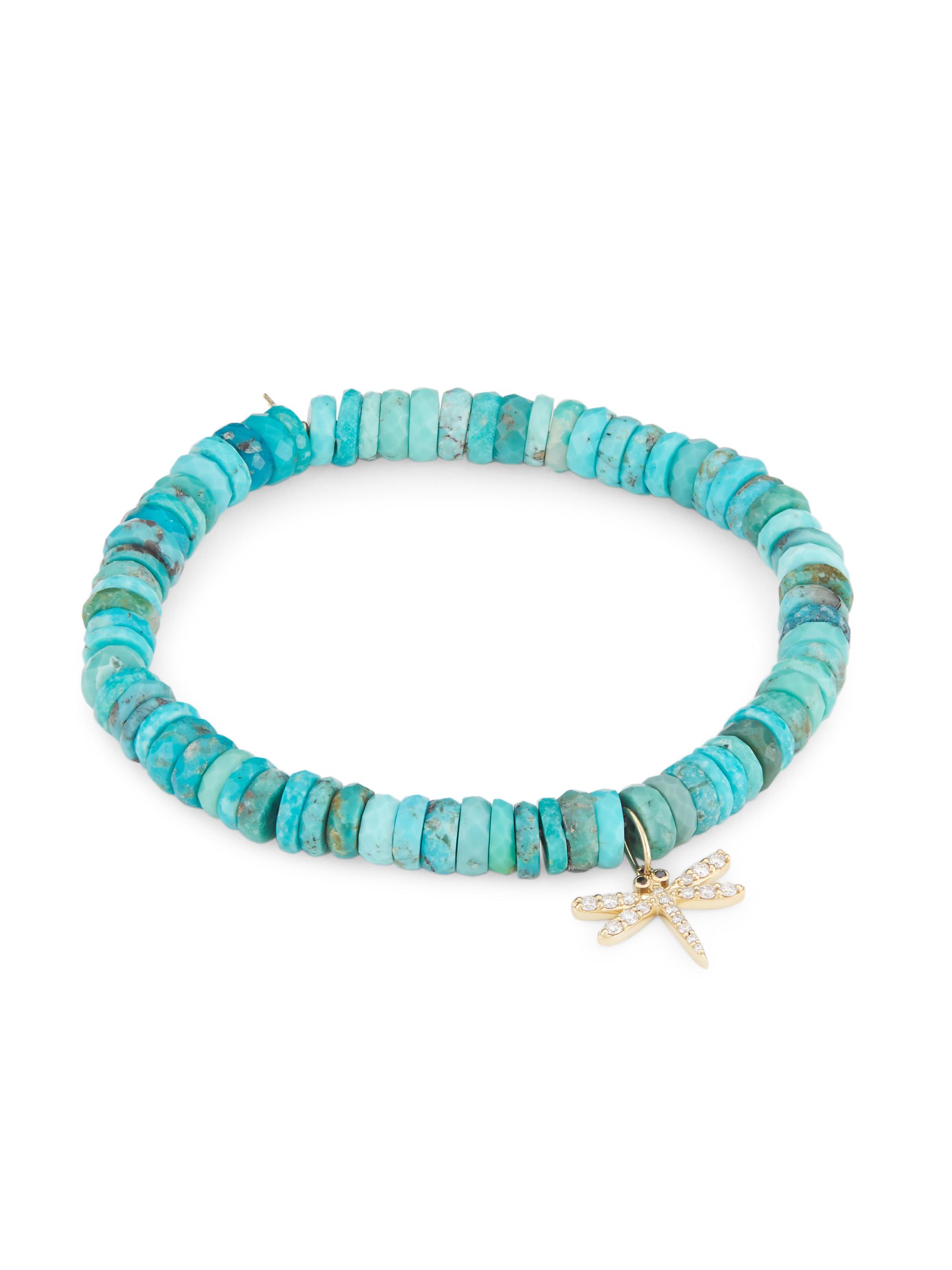 Sydney Evan Women's 14K Yellow Gold, Turquoise, & Diamond Dragonfly Charm Bracelet
