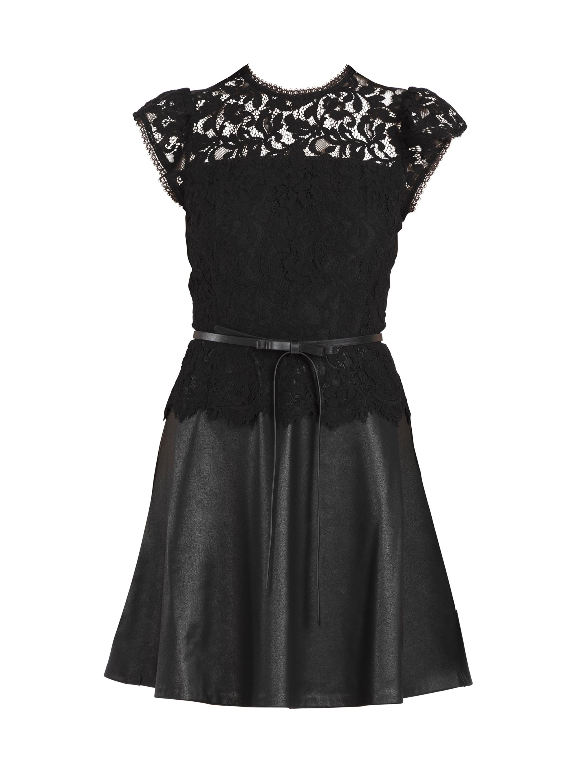 Shoshanna Women's Bentley Lace & Faux Leather Minidress - Jet