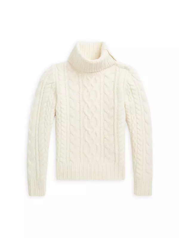 Polo Ralph Lauren Little Girl's & Girl's Aran Cable Knit Sweater - Clubhouse Cream - Size 16