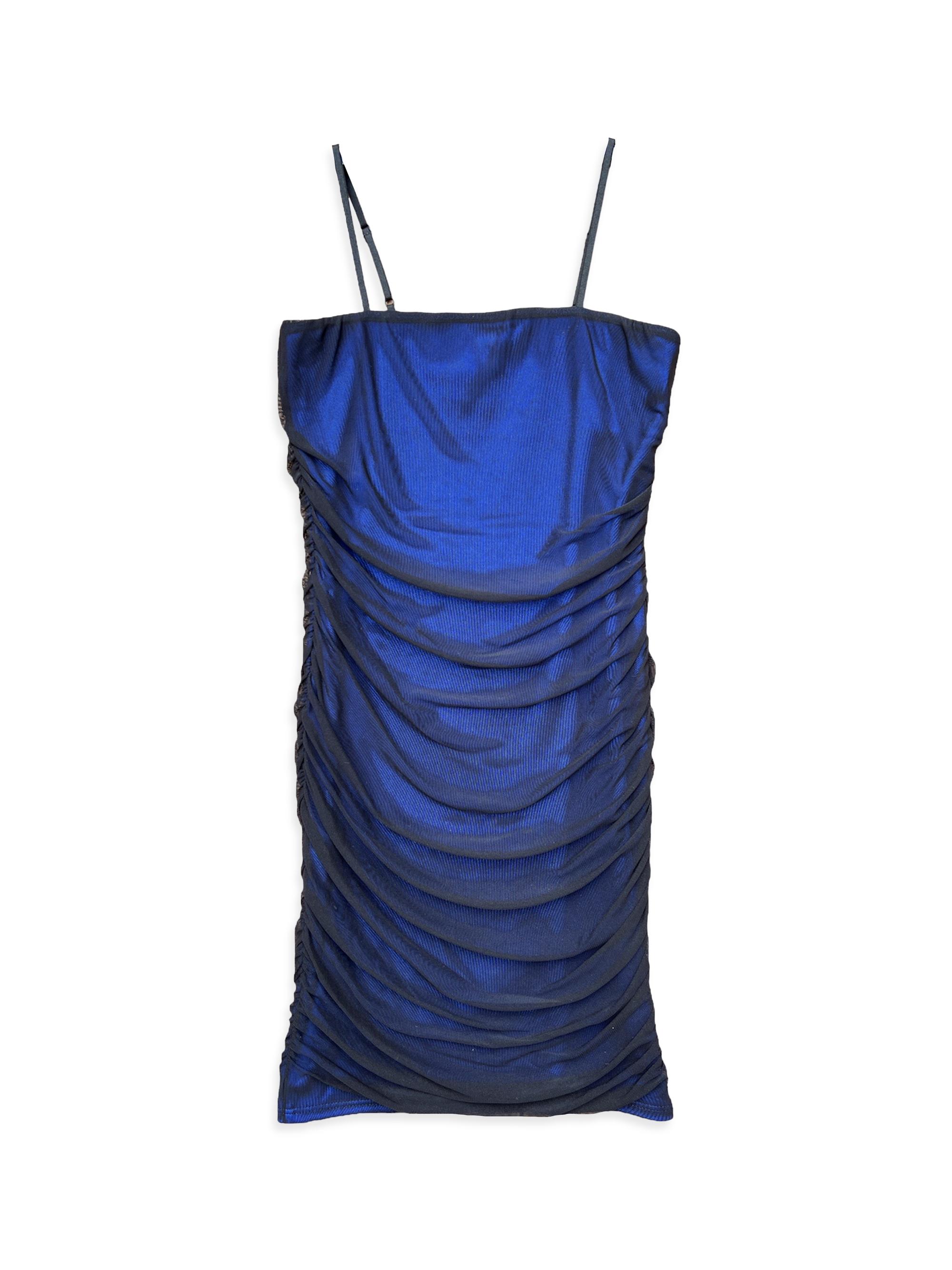 Un Deux Trois Girl's Mesh Dotted & Ruched Dress - Black Cobalt