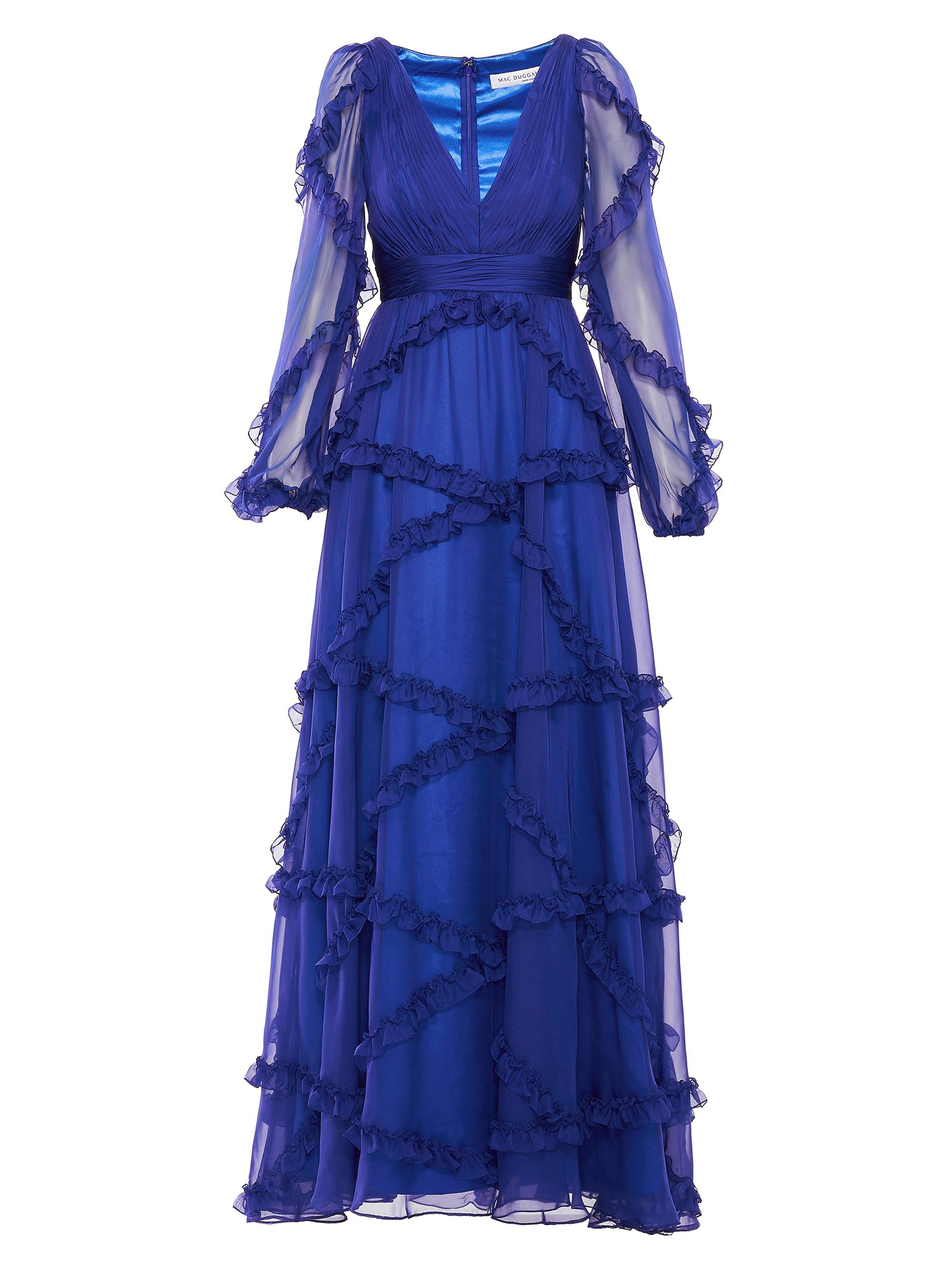 Mac Duggal Women's Ruffle Puff-Sleeve A-Line Gown - Sapphire
