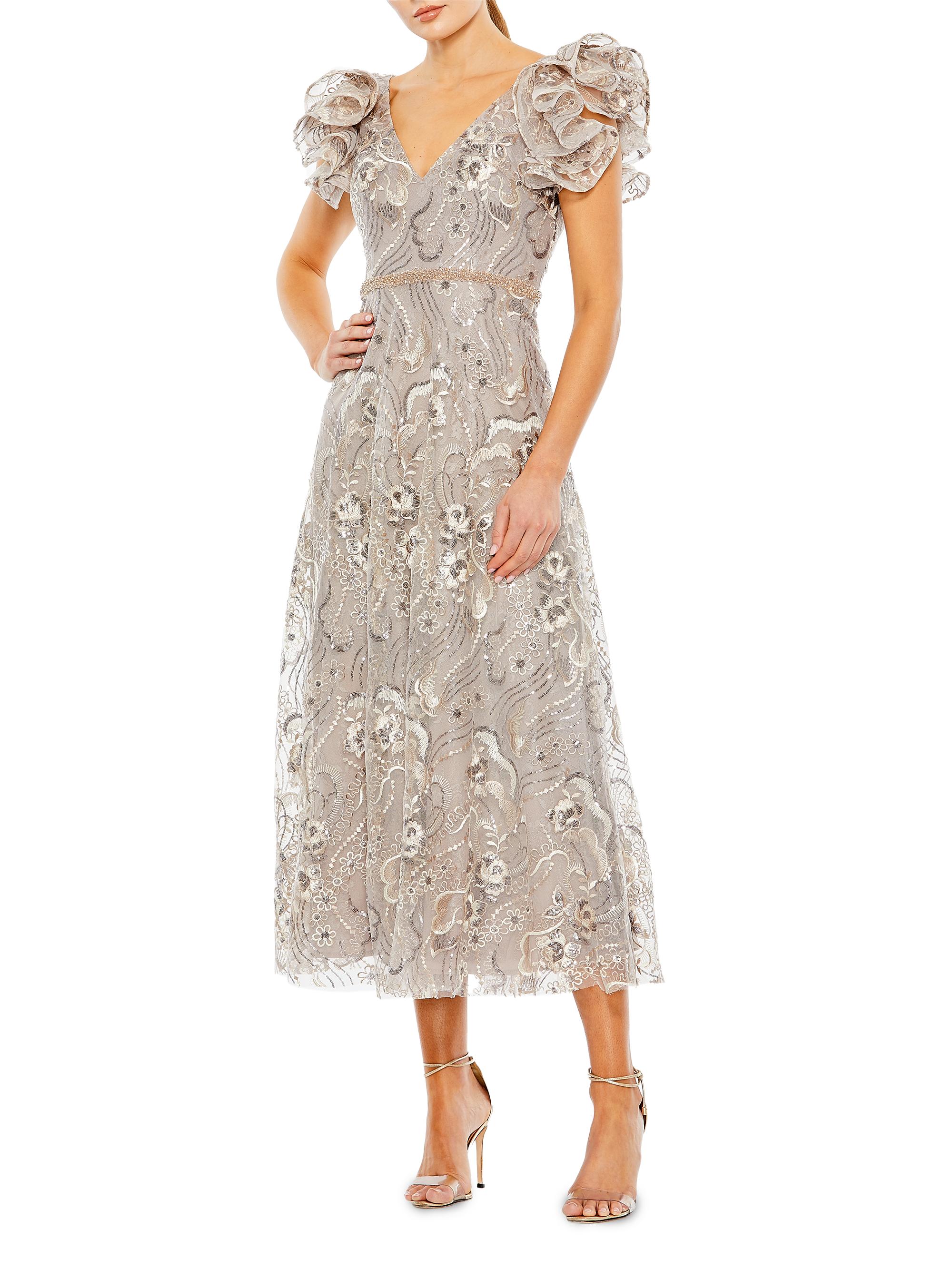 Mac Duggal Women's Sequin-Embellished Cap-Sleeve Dress - Champagne