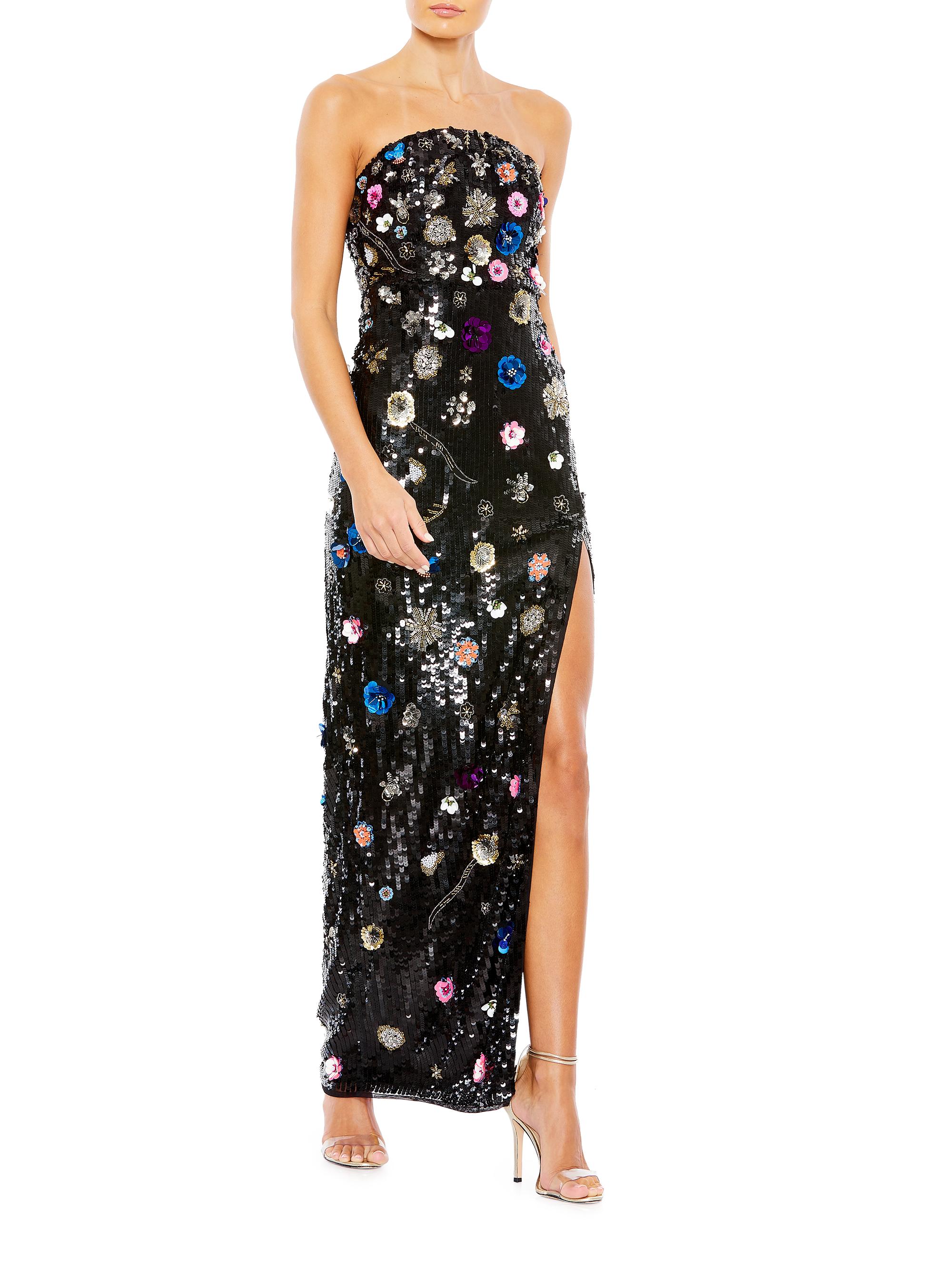 mac duggal all-over sequin floral embroidered maxi dress Mac Duggal - Ivory Embellished Bustier Floral Trumpet Gown main image 0