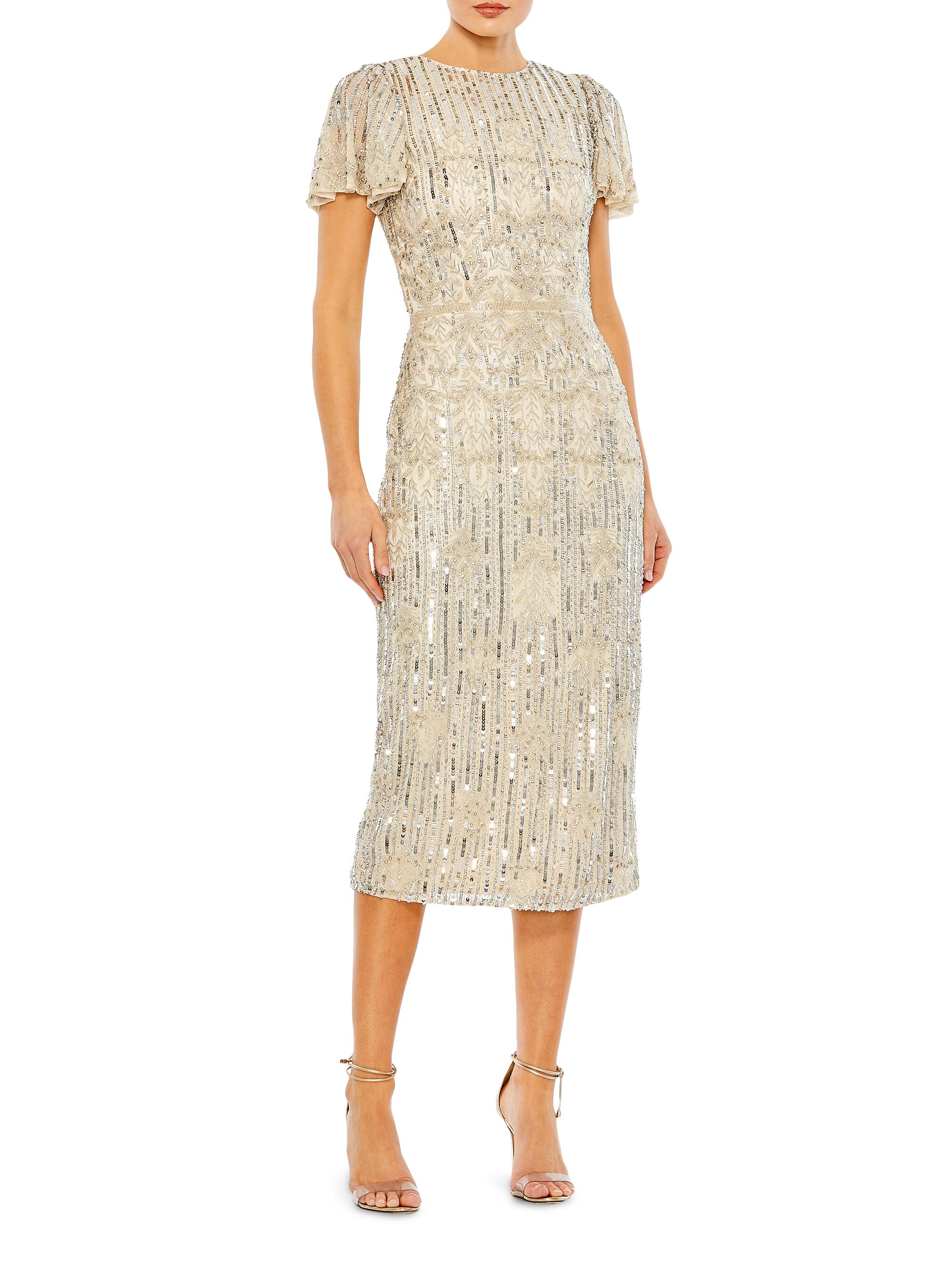 Mac Duggal Women's Embellished Flutter-Sleeve Dress - Beige