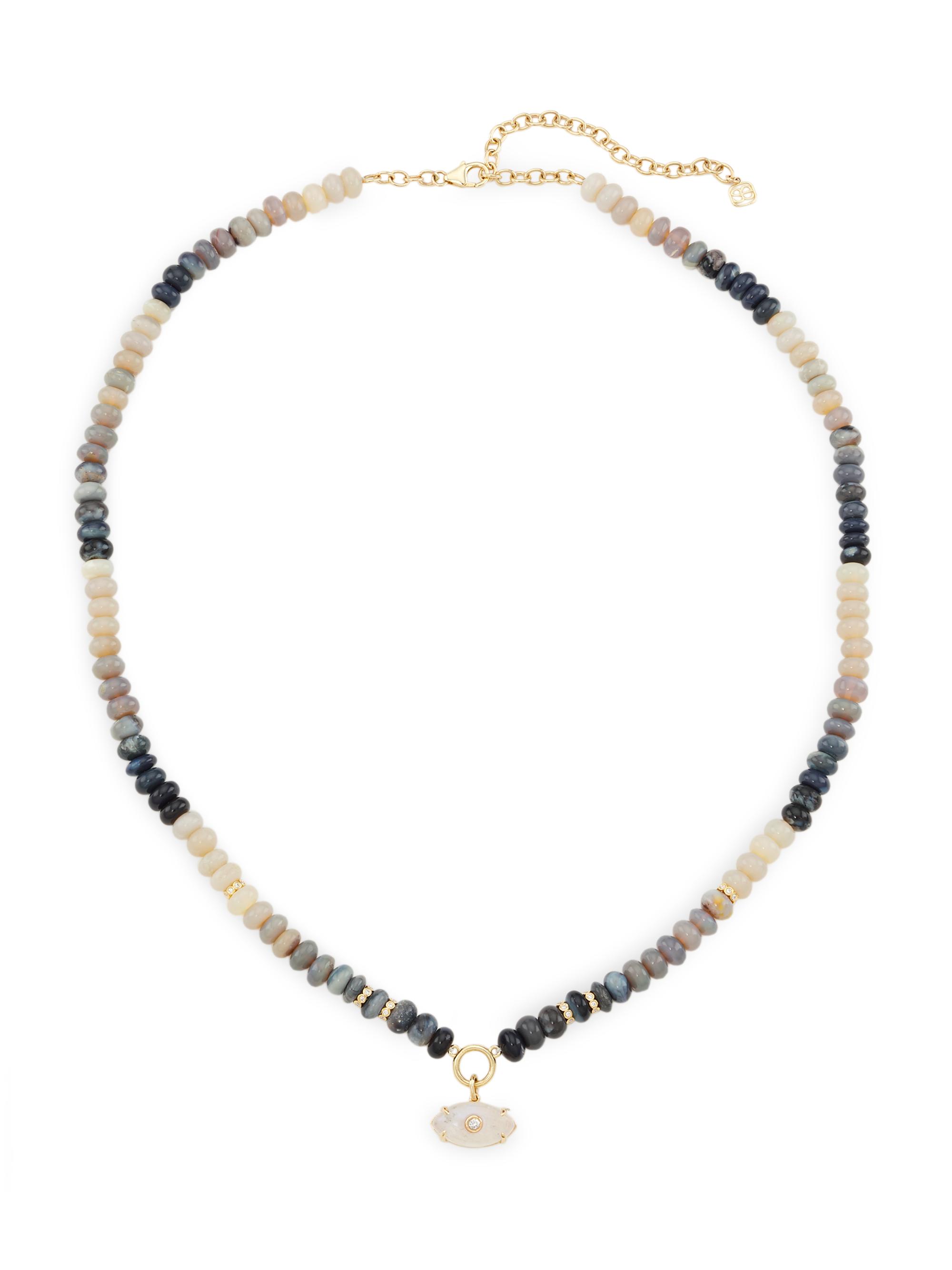 Sydney Evan Women's Carved Eye 14K Gold, Diamond & Australian Opal Beaded Necklace - Opal