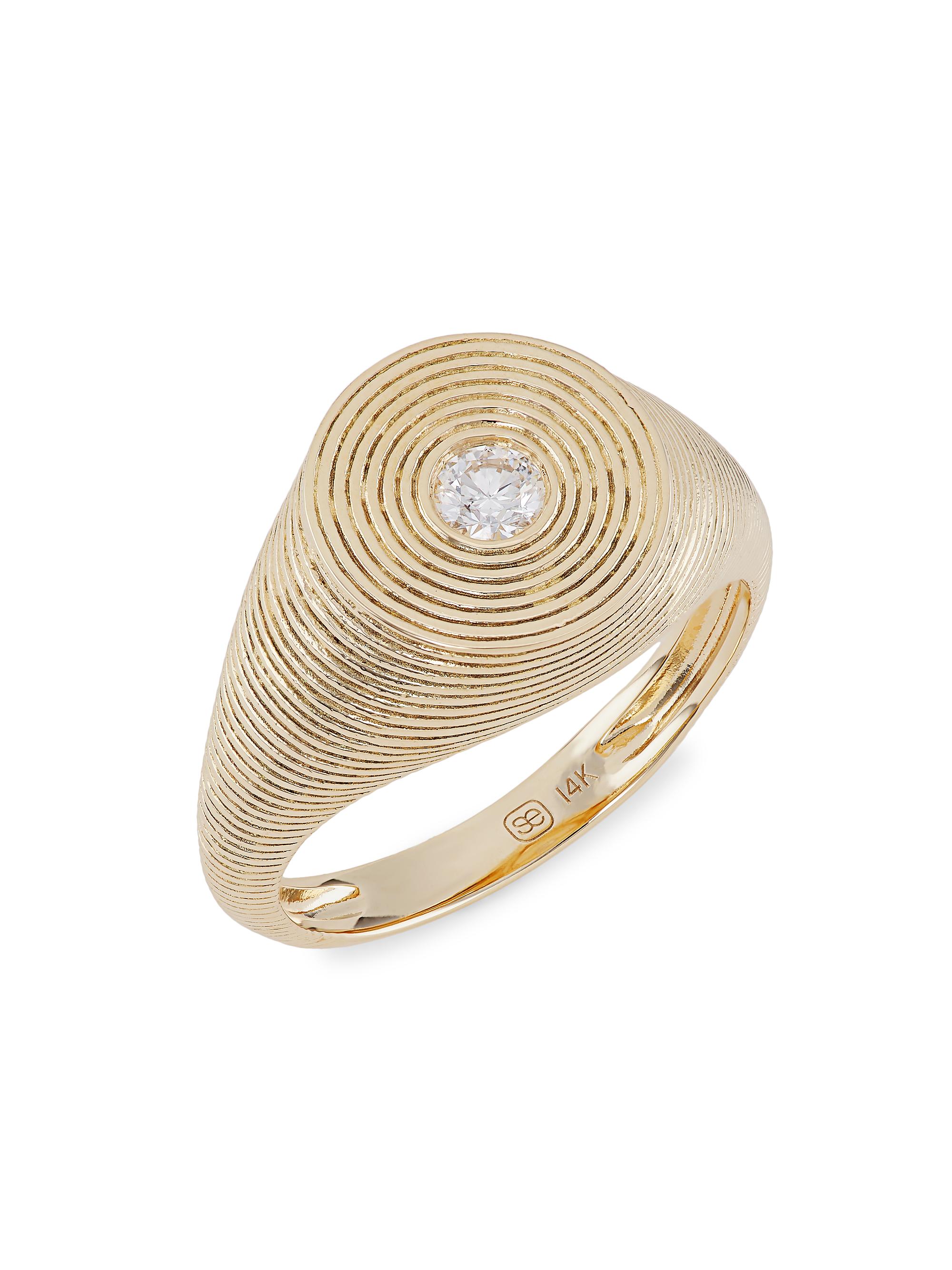 Sydney Evan Women's Fluted Signet 14K Gold & Diamond Ring - Gold
