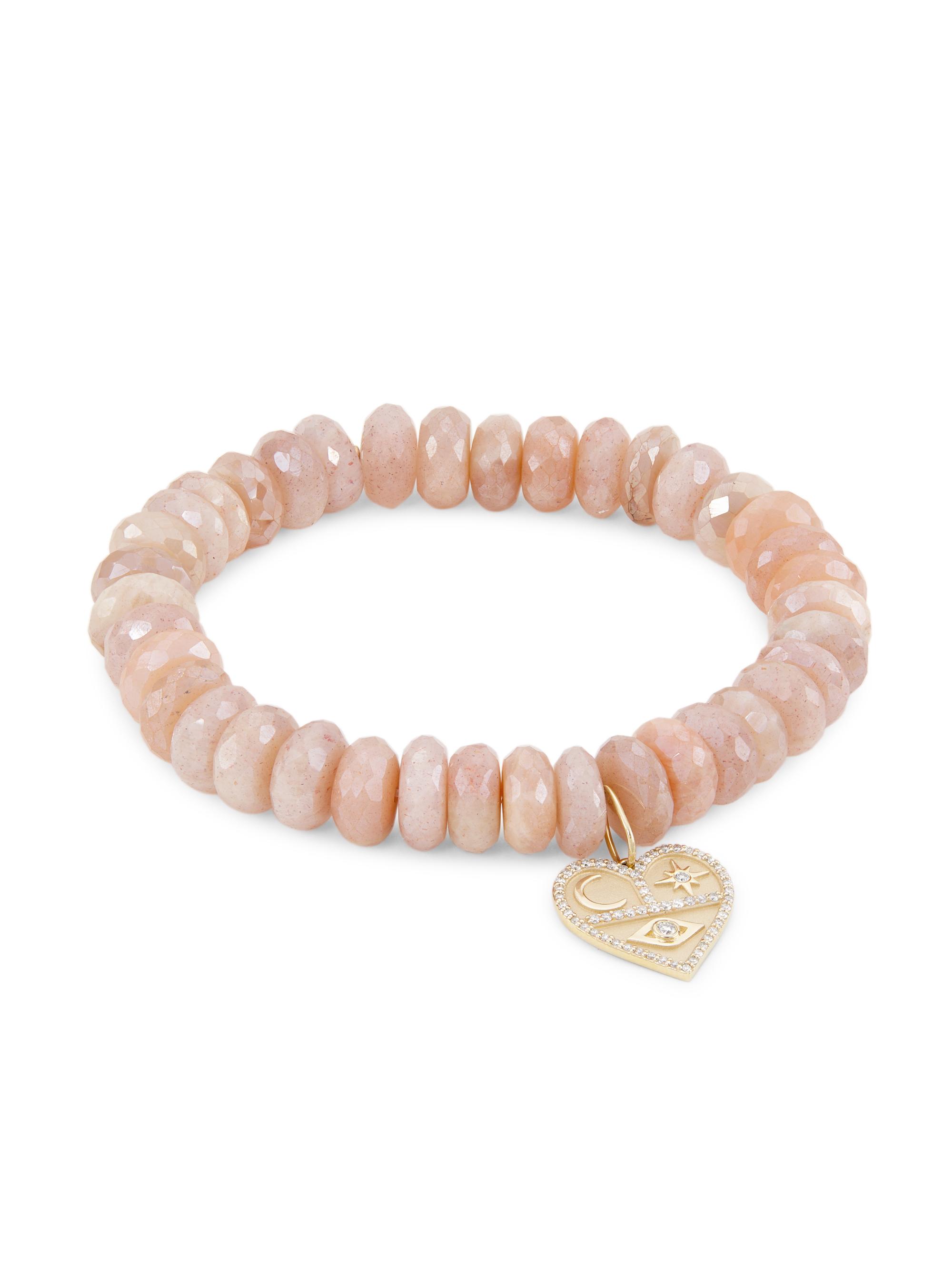 Sydney Evan Women's Heart Icon 14K Gold, Diamond & Moonstone Charm Bracelet - Beige Moonstone