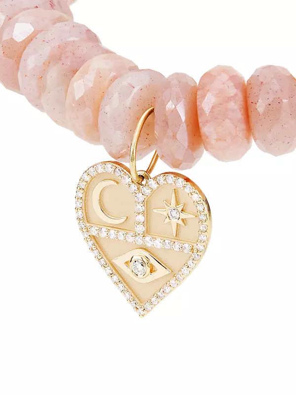 Heart Icon 14K Gold, Diamond & Moonstone Charm Bracelet