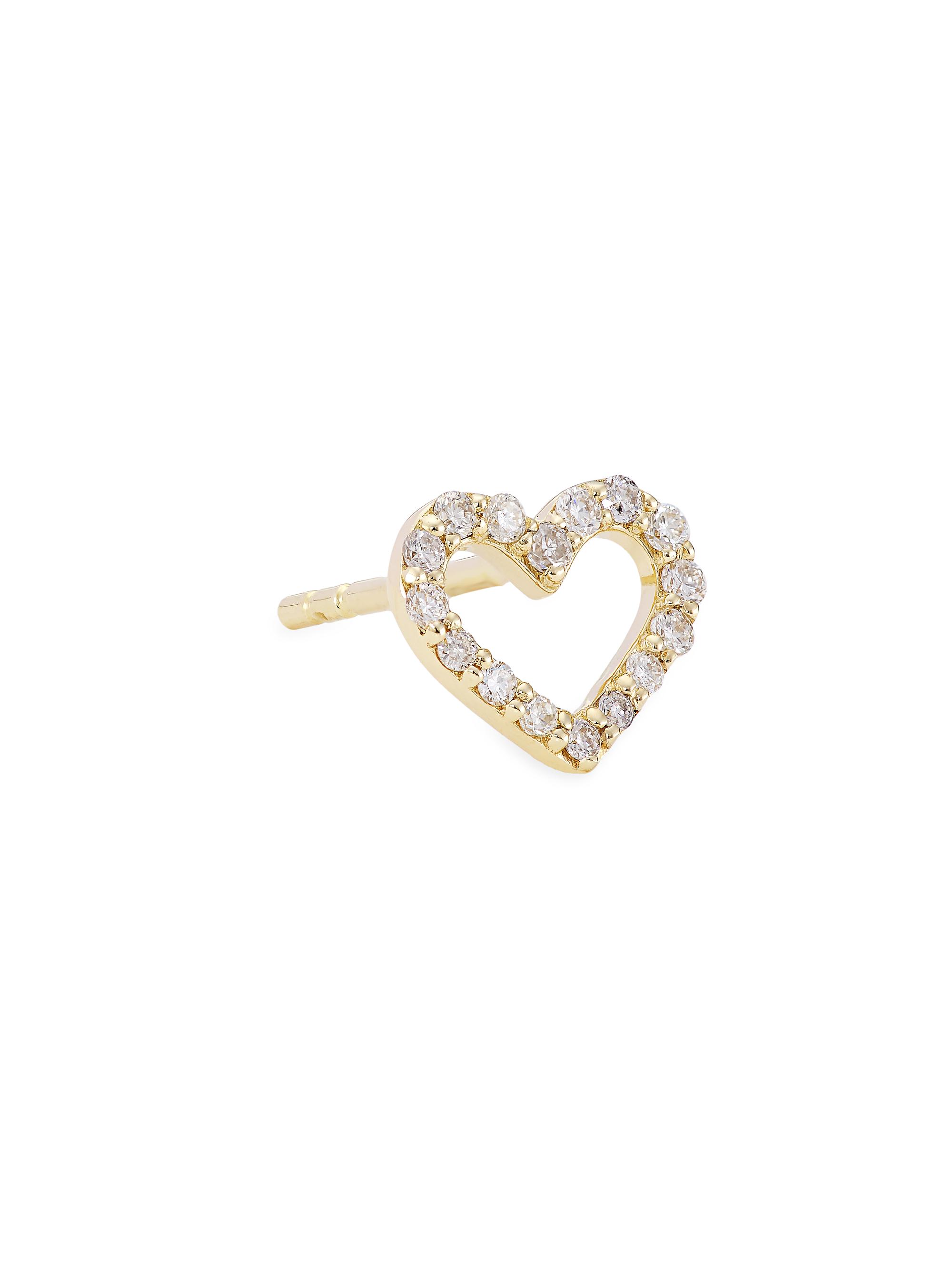 Sydney Evan Women's 14K Yellow Gold & Diamond  Open Heart Single Earring - Gold