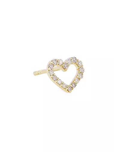 14K Yellow Gold & Diamond Small Open Heart Single Earring