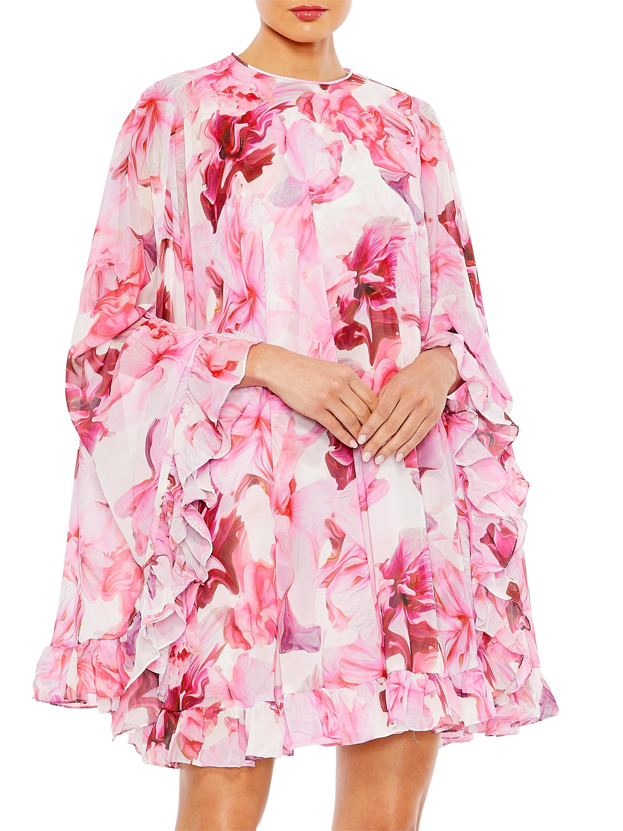 Mac Duggal Women's Ieena Floral Print Cape Minidress - Pink Multi