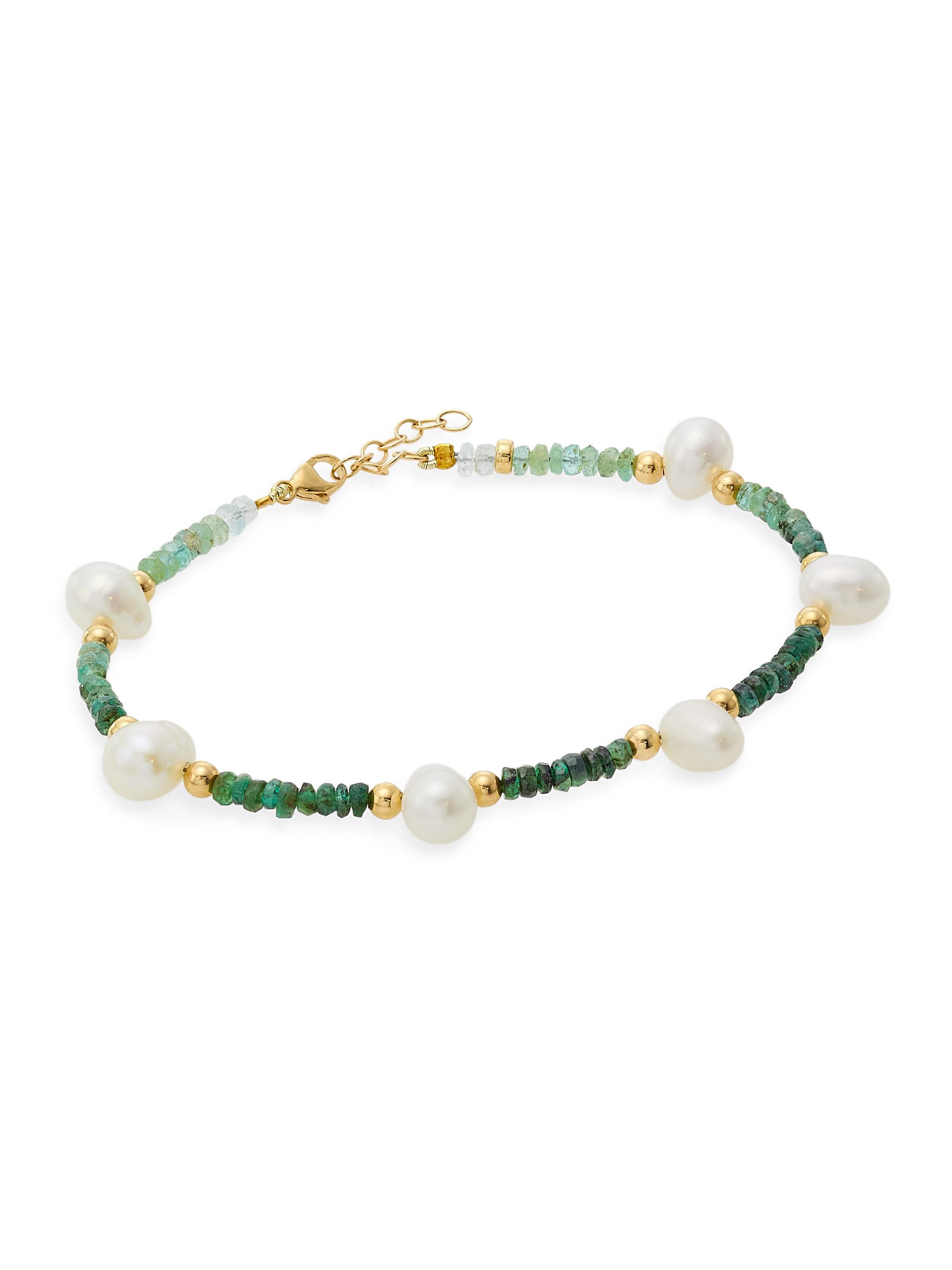 Jia Jia Women's Arizona 14K Yellow Gold, Emerald, & Freshwater Pearl Bracelet - Green