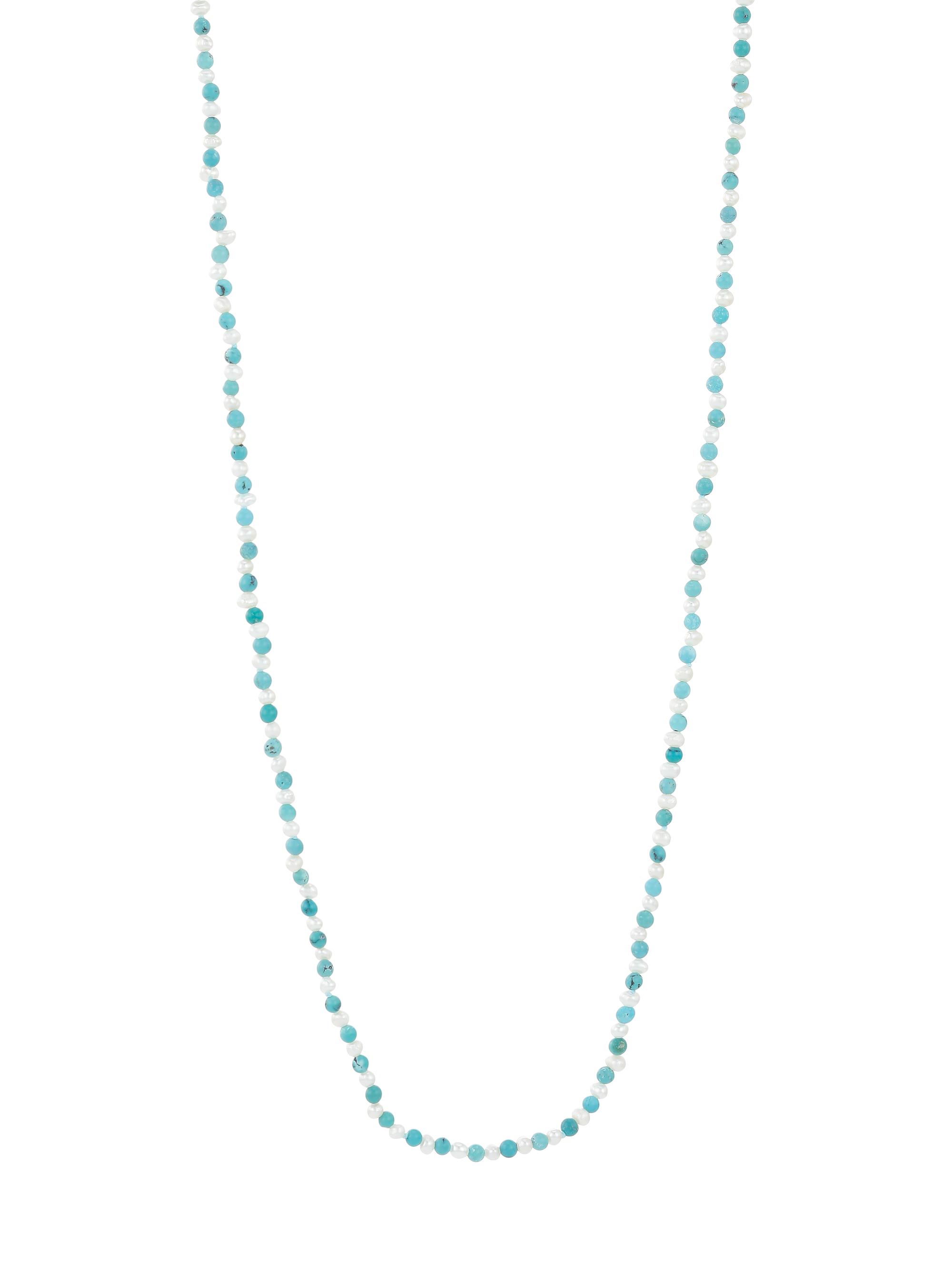 Jia Jia Women's 14K Yellow Gold, Pearl, & Turquoise Long Beaded Necklace - Turquoise White