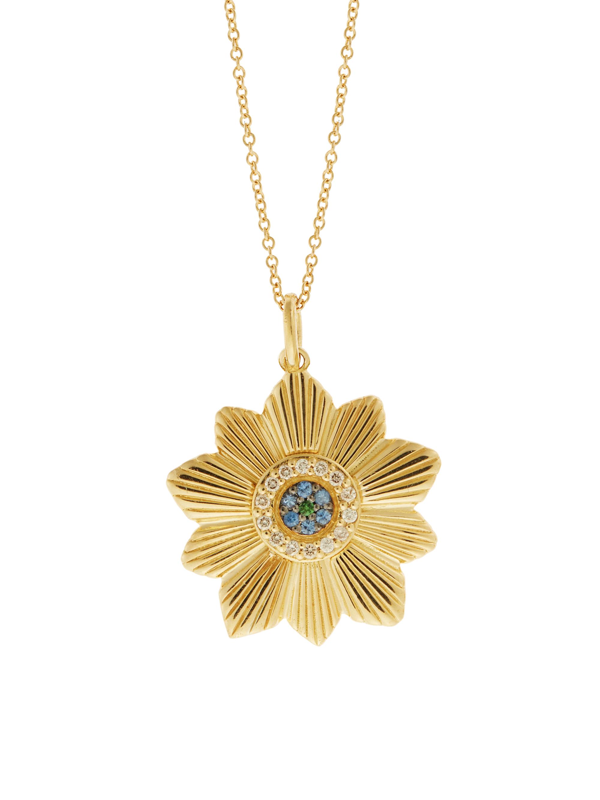 Ileana Makri Women's Eye Love 18K Yellow Gold, Diamond & Tsavorite Flower Pendant Necklace - Gold