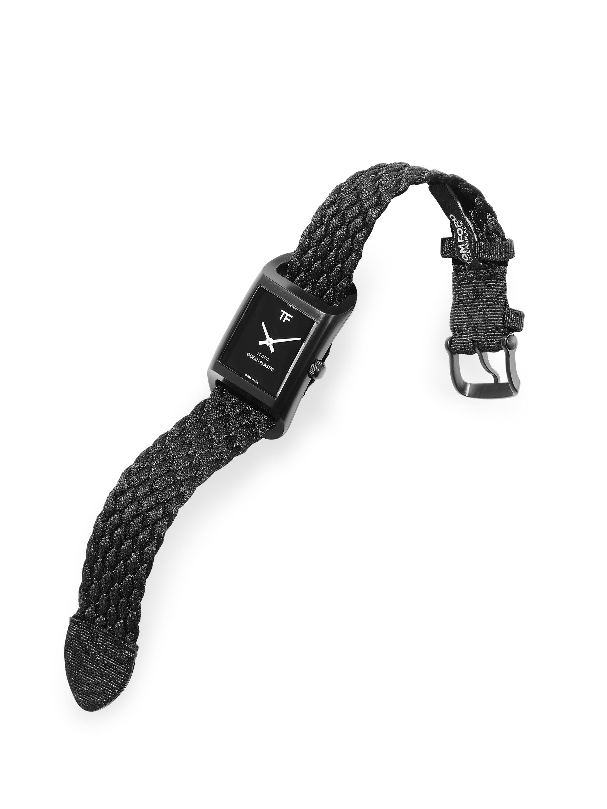 Shop TOM FORD N.004 Ocean Plastic Watch with Black Ocean Plastic 