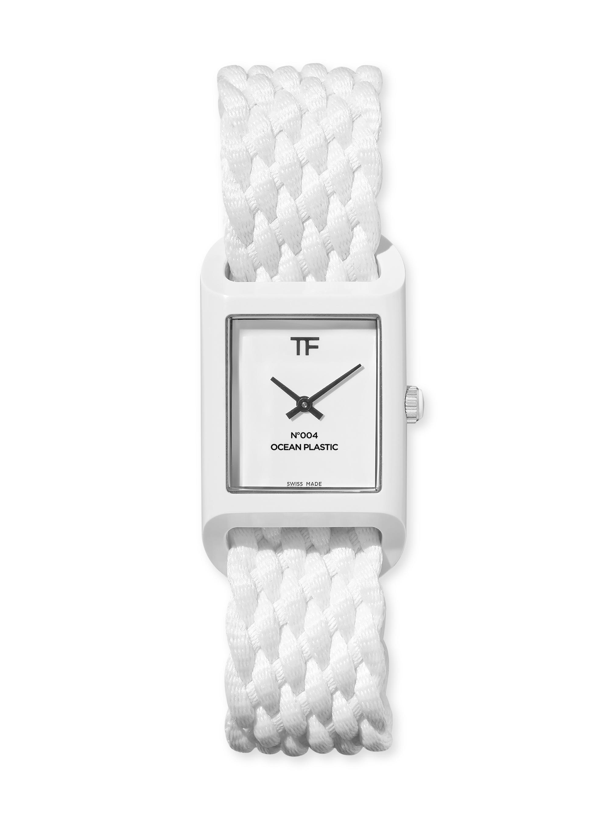 TOM FORD Men's N.004 Ocean Plastic Watch with Black Ocean Plastic Braided Strap - White