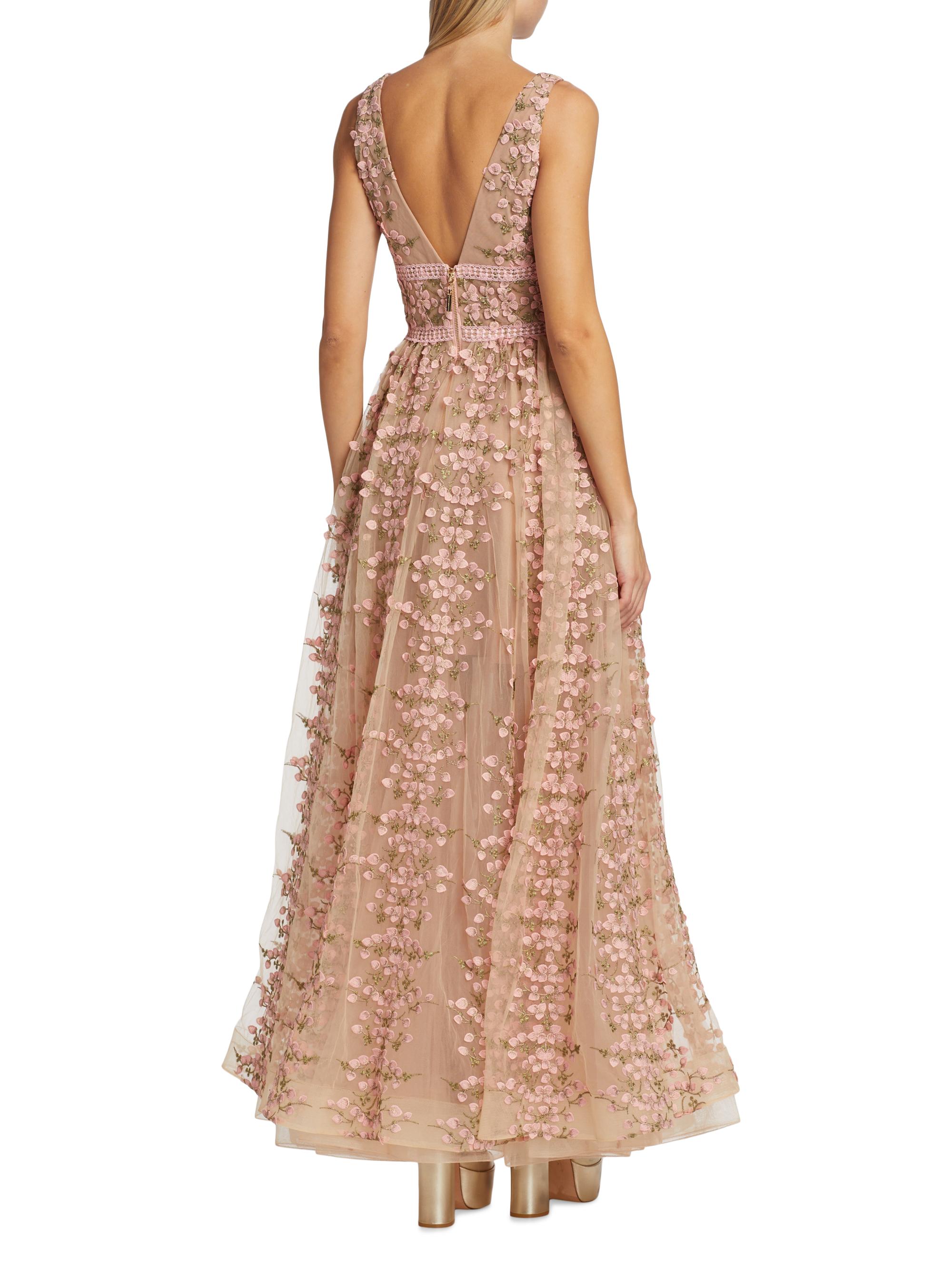 chinese dress ladies Voluminous rose appliques pink maxi dress, Garden of Eden