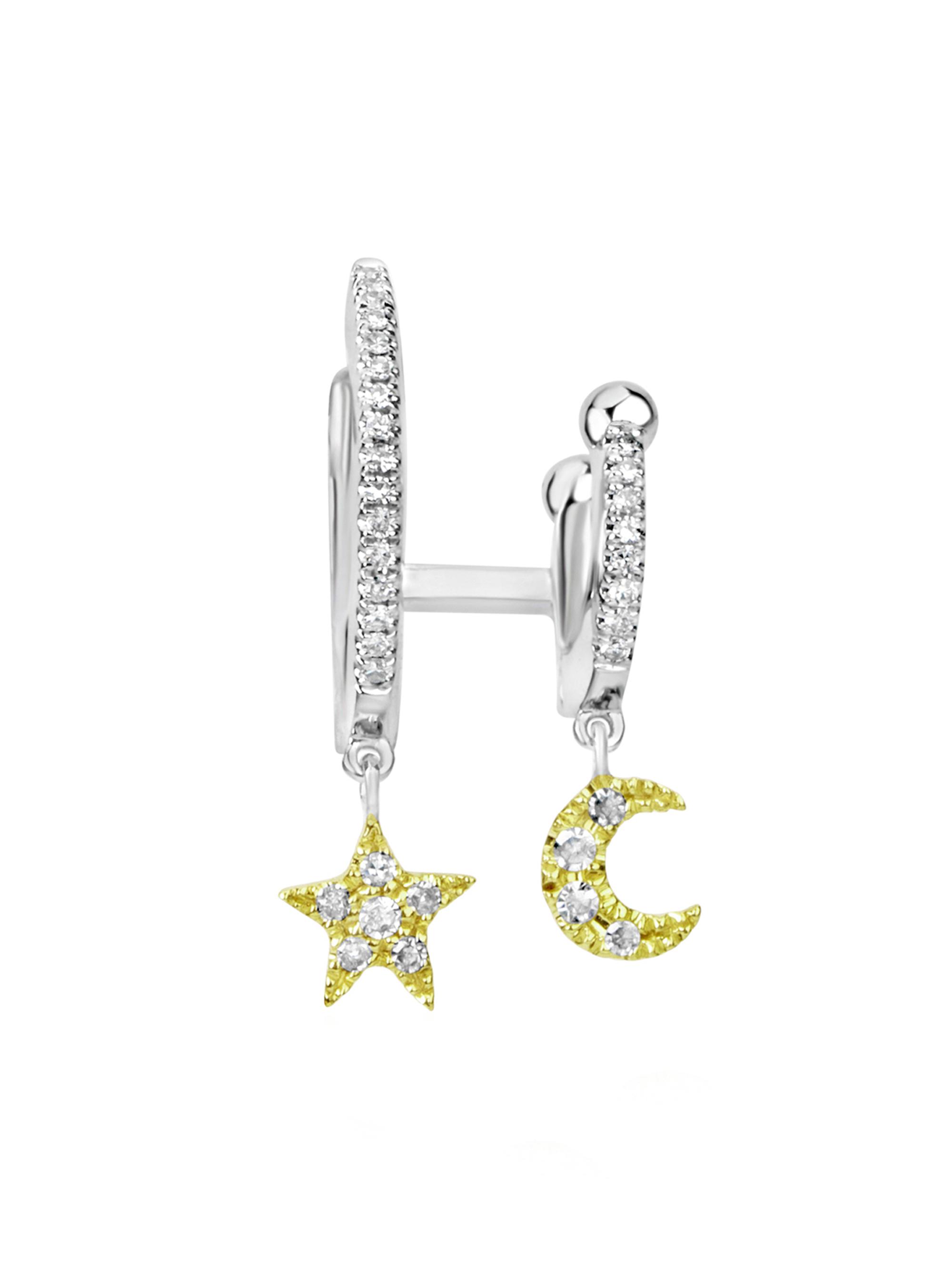 Meira T Women's Two-Tone 14K Gold & Diamond Moon & Star Double-Hoop Earring - Yellow Gold