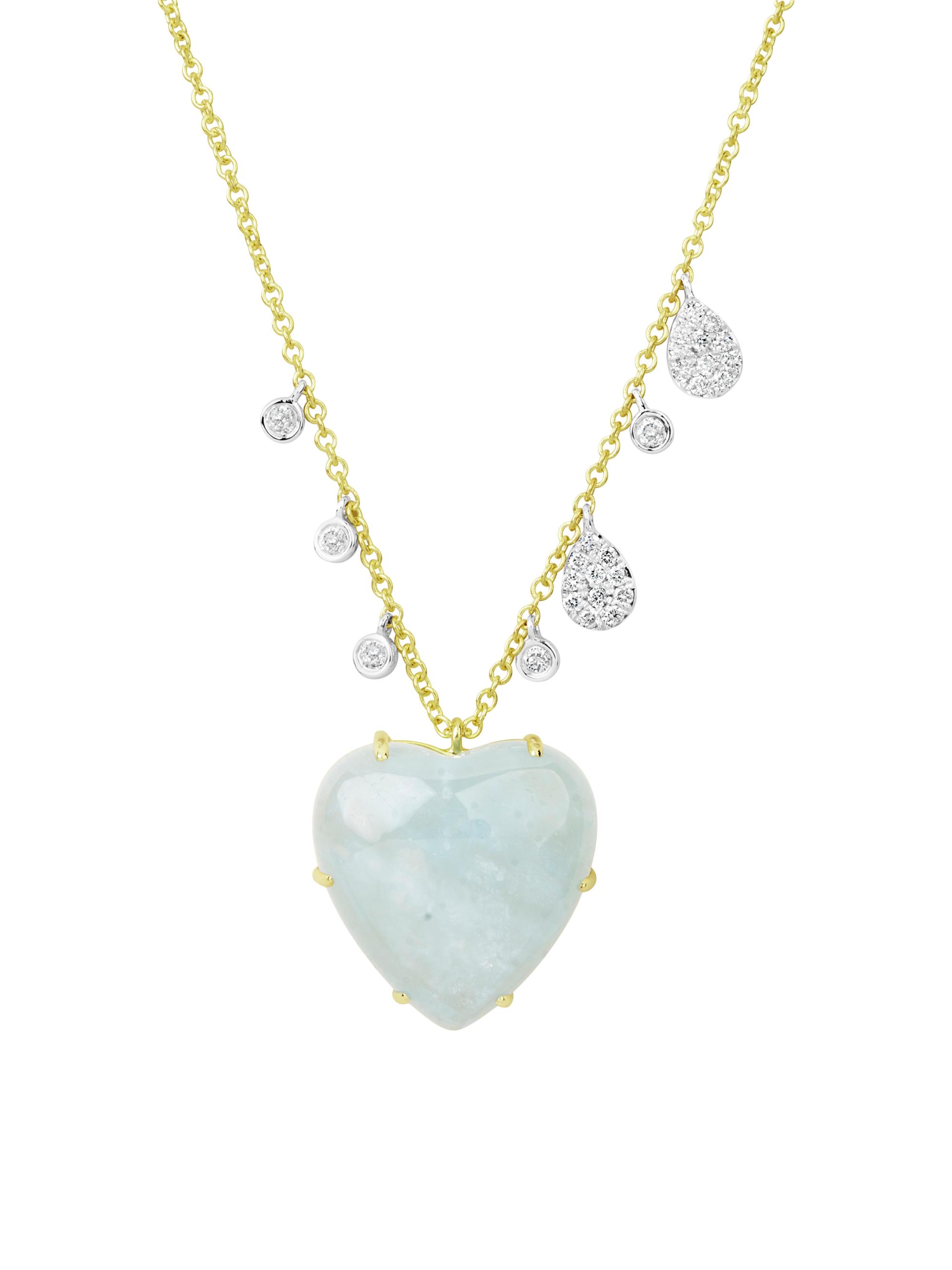 Meira T Women's 14K Yellow Gold, Diamonds & Milky Aquamarine Heart Necklace - Yellow Gold