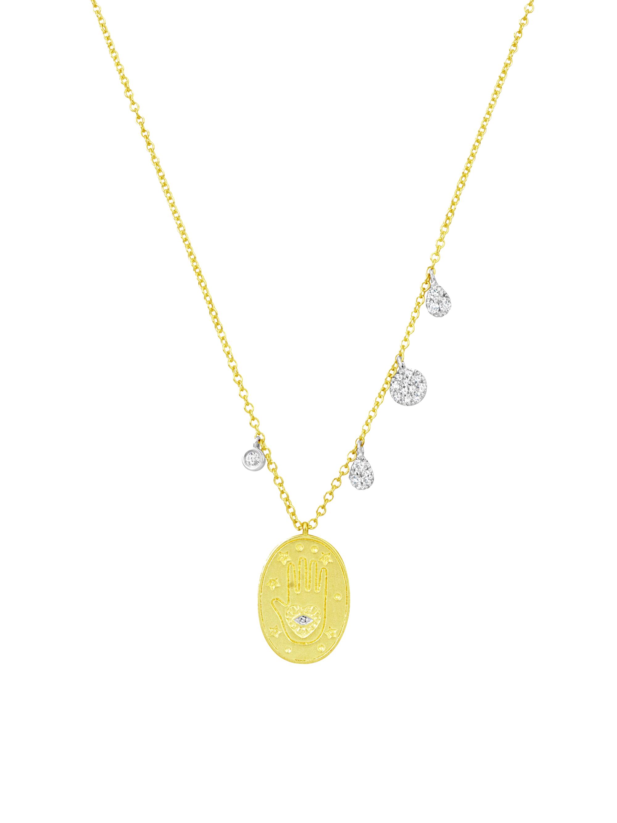 Meira T Women's Oval Hamsa Hand Disc 14K Gold & 0.14 TCW Diamond Necklace - Yellow Gold