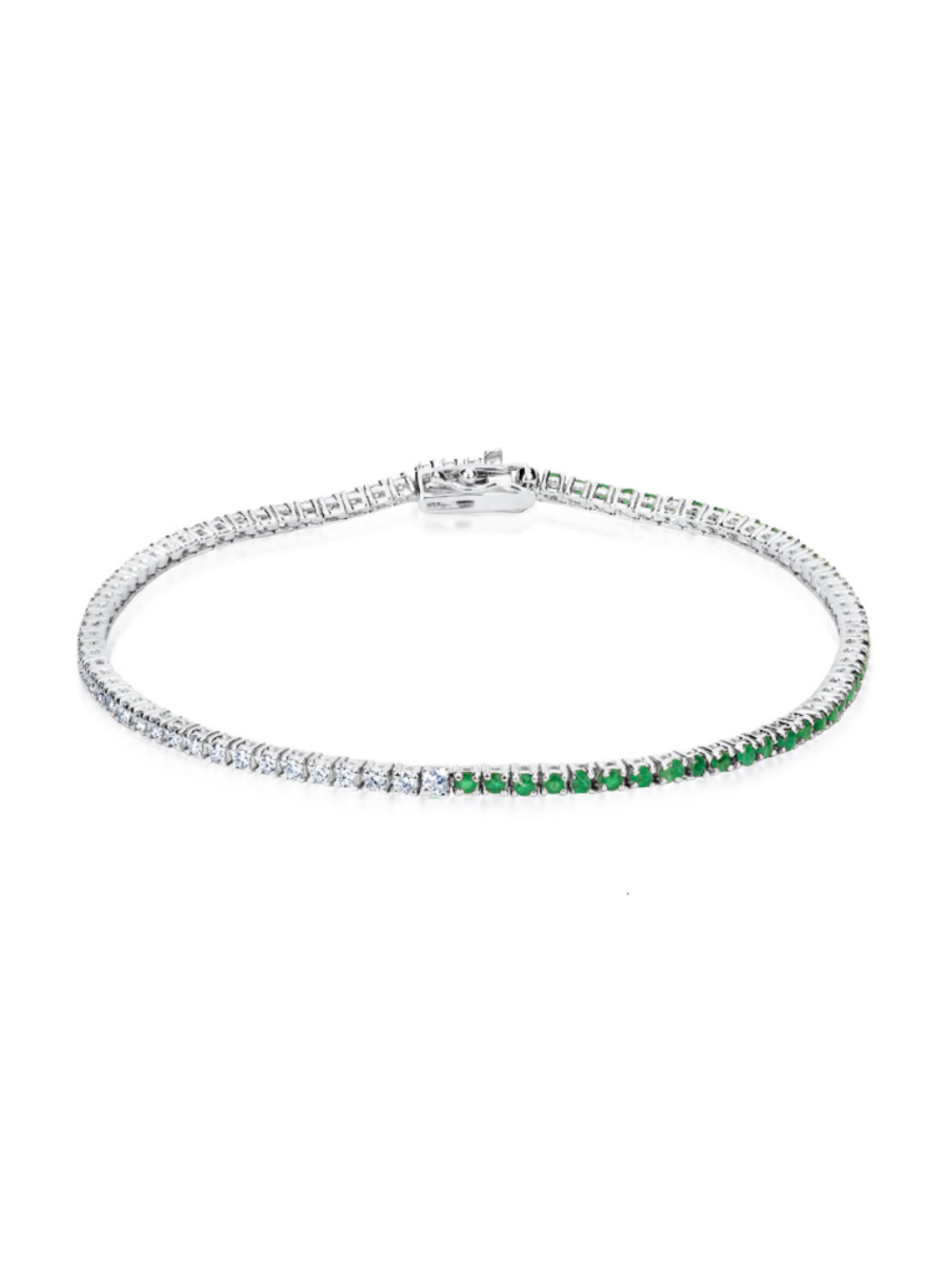 Meira T Women's Half & Half 14K White Gold, Emerald, & Diamond Tennis Bracelet - White Gold