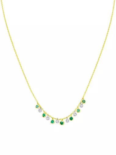 14K Yellow Gold, Emerald, & Diamond Charm Necklace