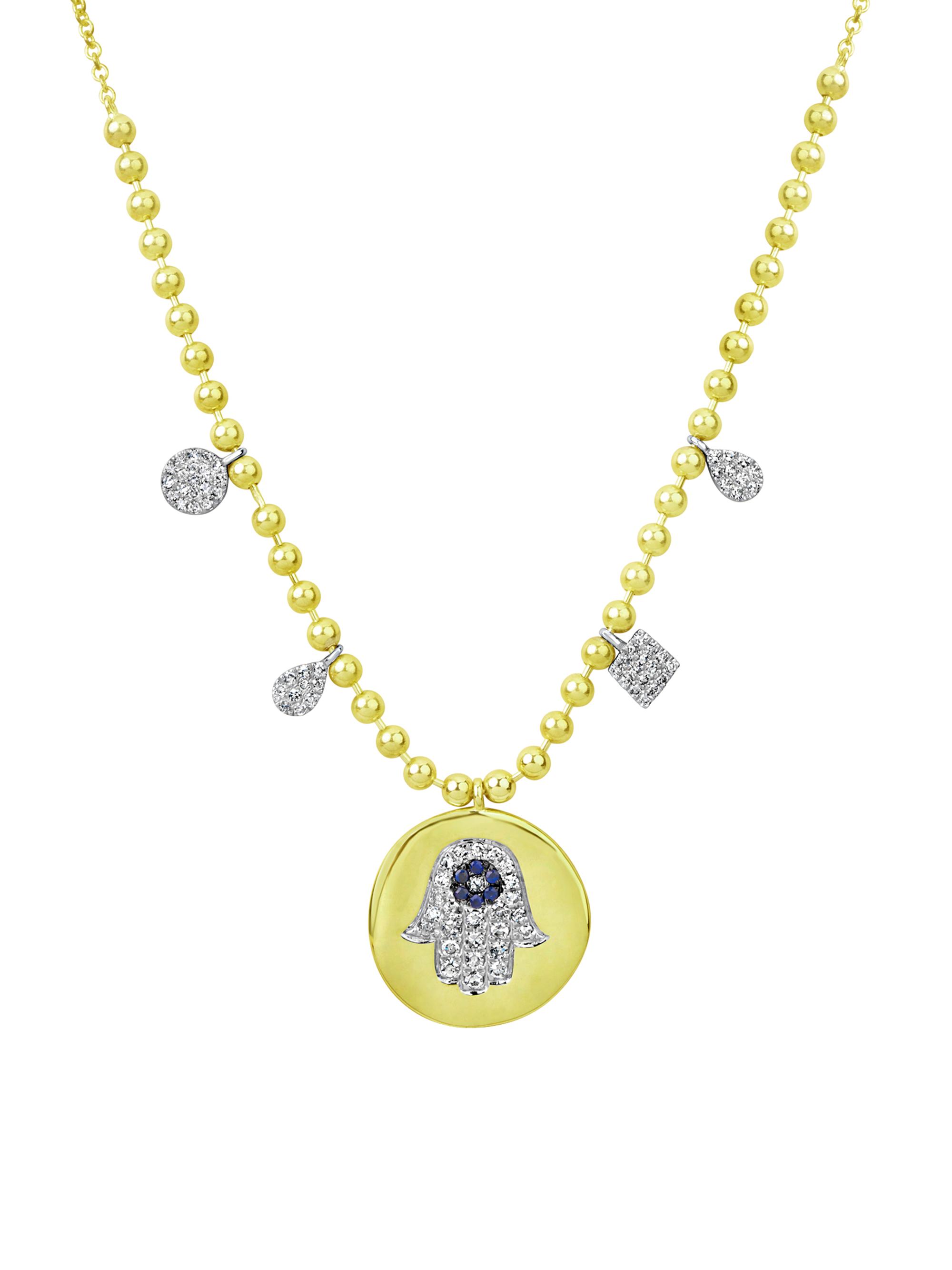 Meira T Women's Two-Tone 14K Gold, Diamond, & Sapphire Hamsa Pendant Necklace - Yellow Gold