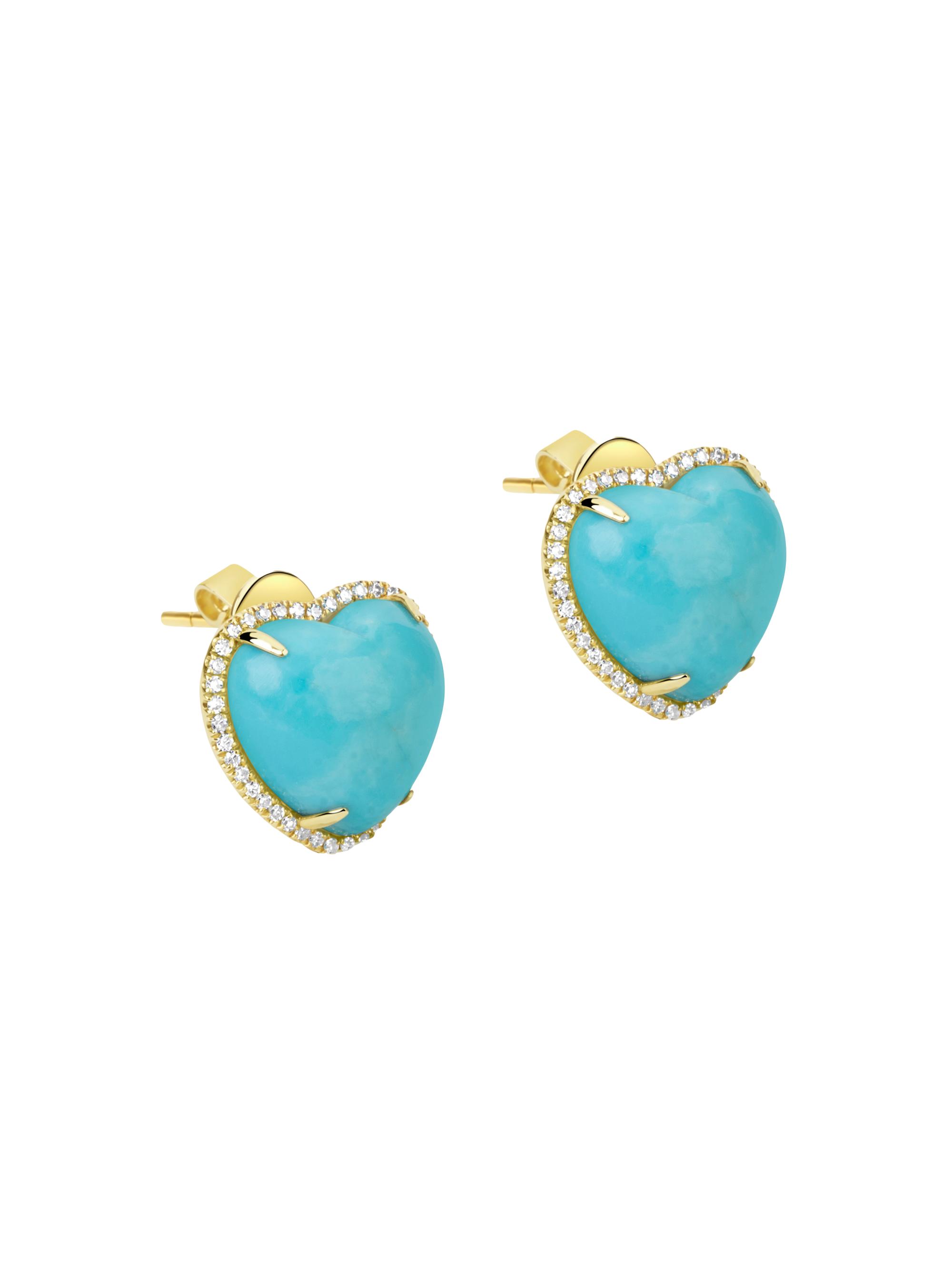 Meira T Women's 14K Yellow Gold, Turquoise, & Diamond Heart Stud Earrings - Yellow Gold