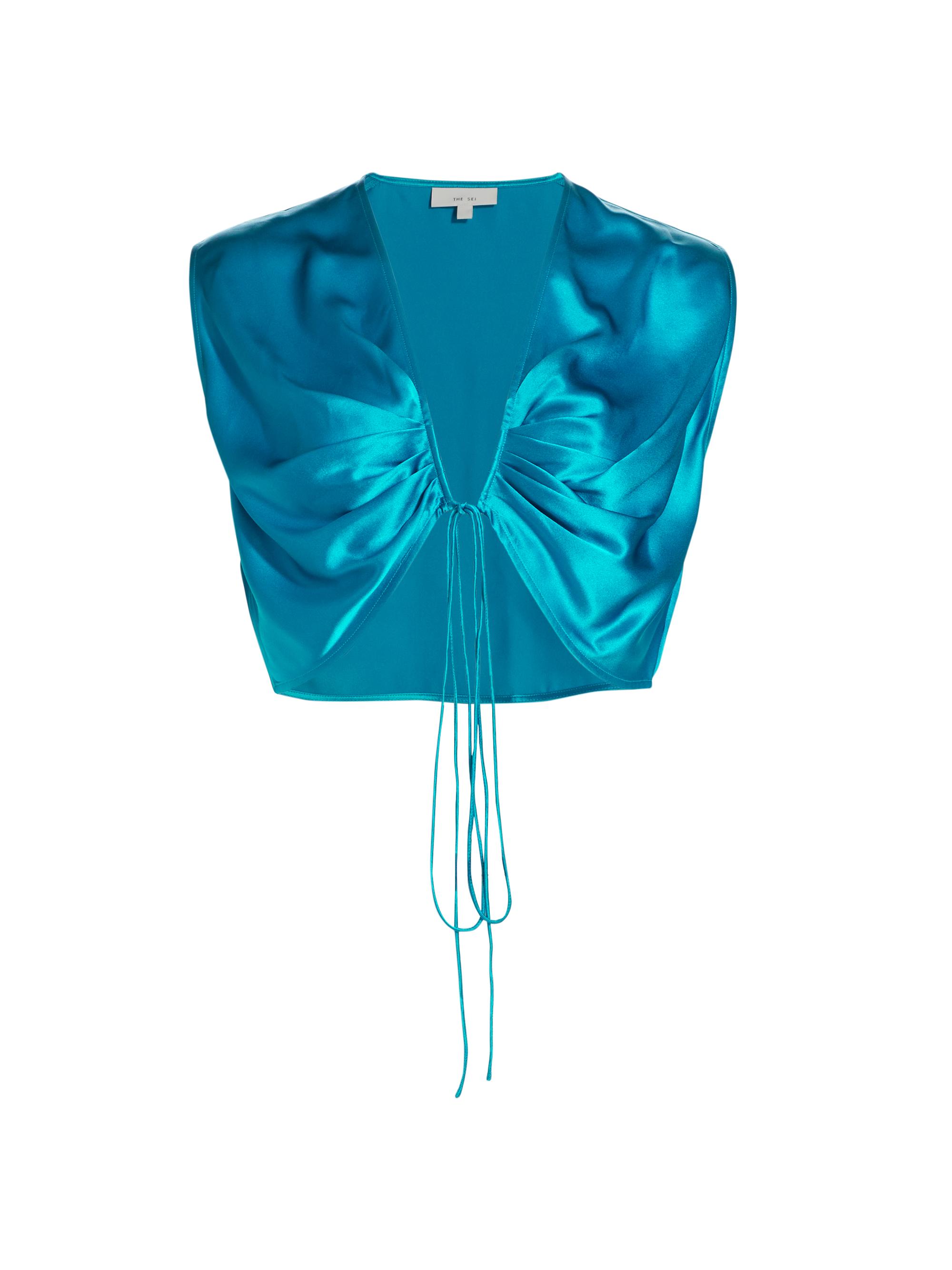 The Sei Women's Draped Silk Satin Crop Top - Ocean